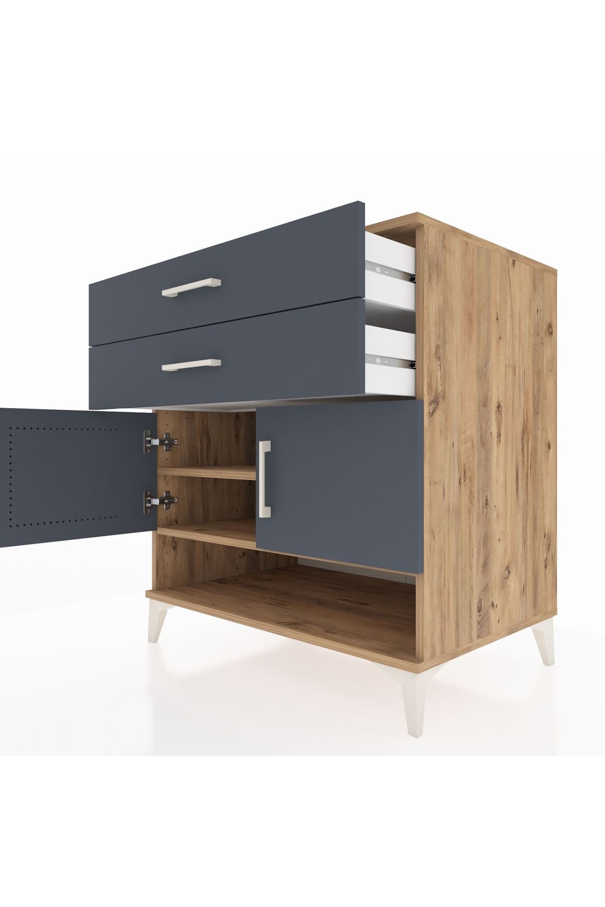 Kronos Şifonyer 2 Raflı 2 Çekmeceli 2 Kapaklı 88x59x96 Çam-Antrasit