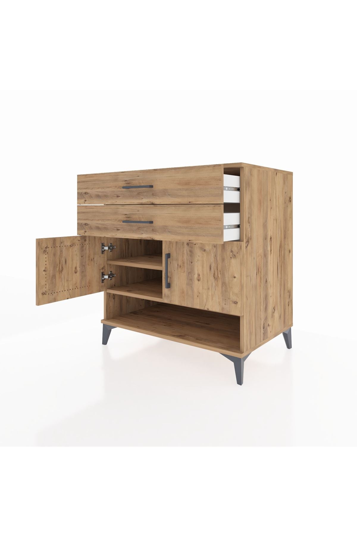 Kronos Şifonyer 2 Raflı 2 Çekmeceli 2 Kapaklı 88x59x96 Çam-Çam