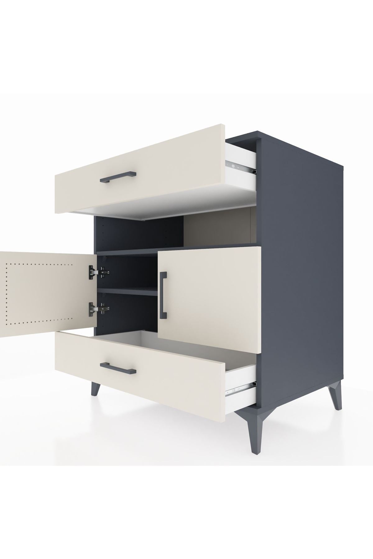 Kronos Şifonyer 2 Raflı 2 Çekmeceli 2 Kapaklı 88x59x96 Antrasit-Aytaşı