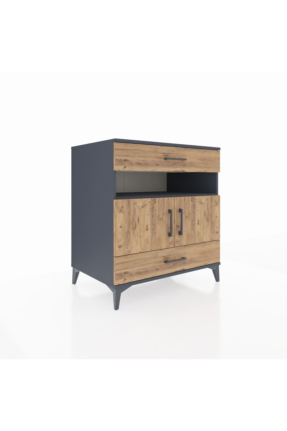 Kronos Şifonyer 2 Raflı 2 Çekmeceli 2 Kapaklı 88x59x96 Antrasit-Çam