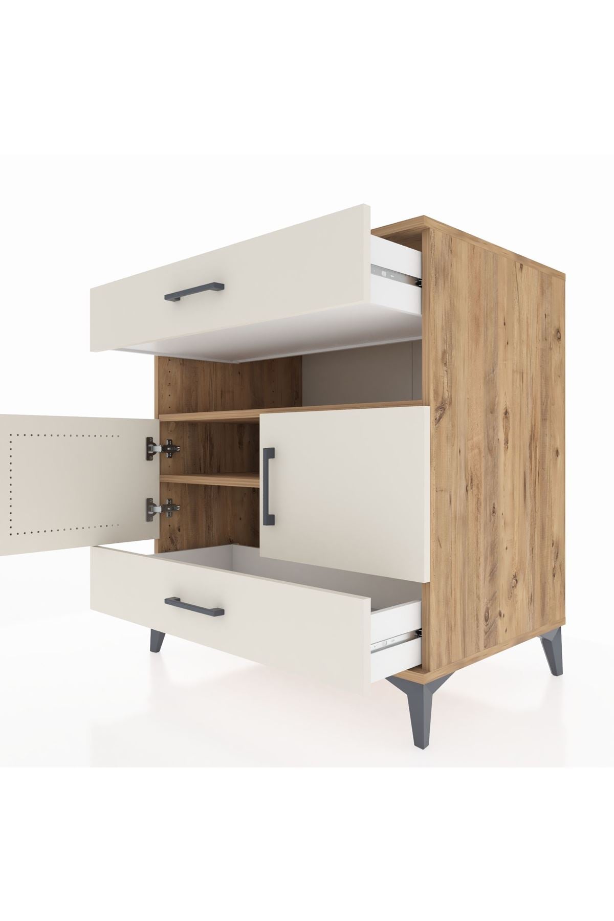 Kronos Şifonyer 2 Raflı 2 Çekmeceli 2 Kapaklı 88x59x96 Çam-Aytaşı