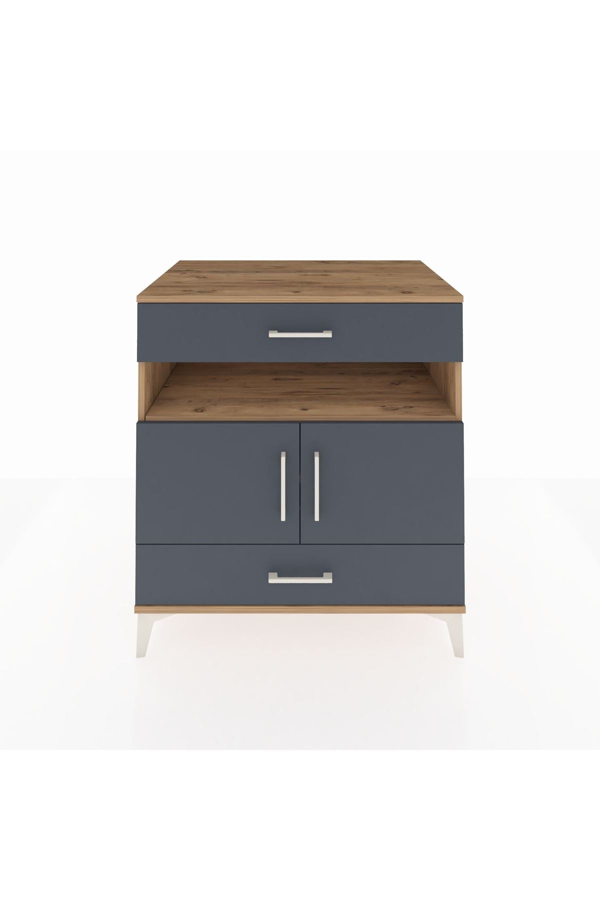 Kronos Şifonyer 2 Raflı 2 Çekmeceli 2 Kapaklı 88x59x96 Çam-Antrasit