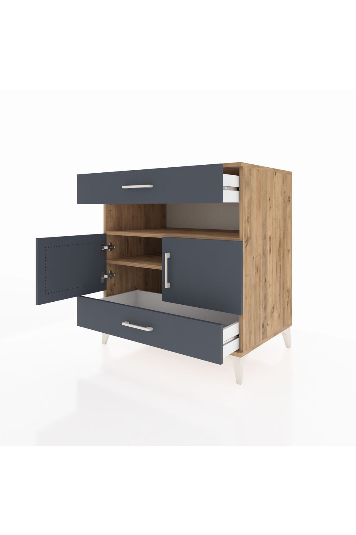 Kronos Şifonyer 2 Raflı 2 Çekmeceli 2 Kapaklı 88x59x96 Çam-Antrasit