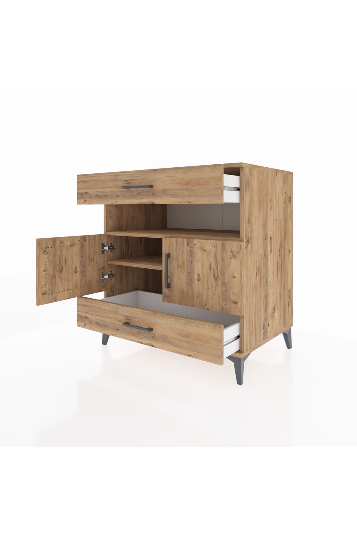 Kronos Şifonyer 2 Raflı 2 Çekmeceli 2 Kapaklı 88x59x96 Çam-Çam