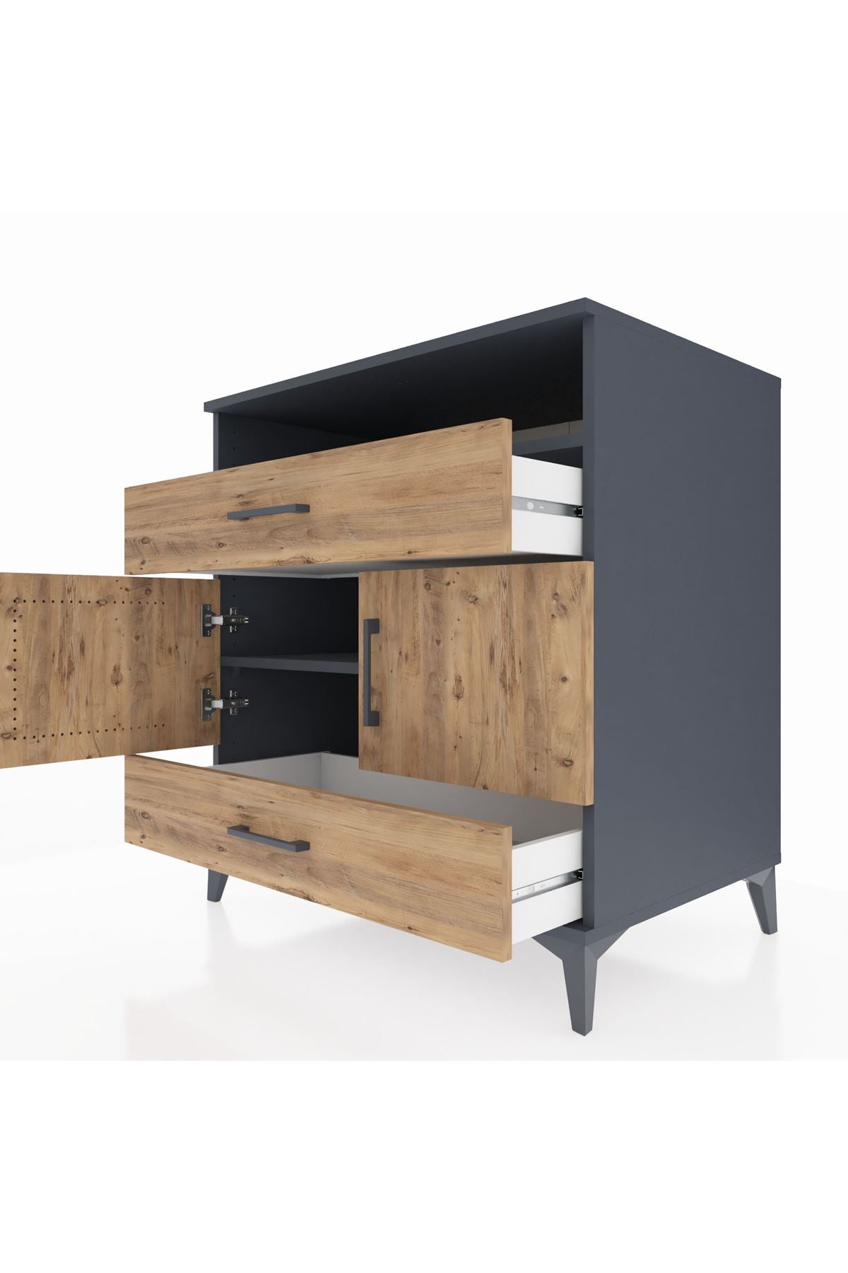 Kronos Şifonyer 2 Raflı 2 Çekmeceli 2 Kapaklı 88x59x96 Antrasit-Çam