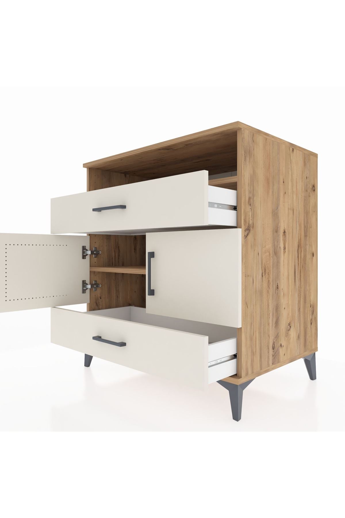 Kronos Şifonyer 2 Raflı 2 Çekmeceli 2 Kapaklı 88x59x96 Çam-Aytaşı