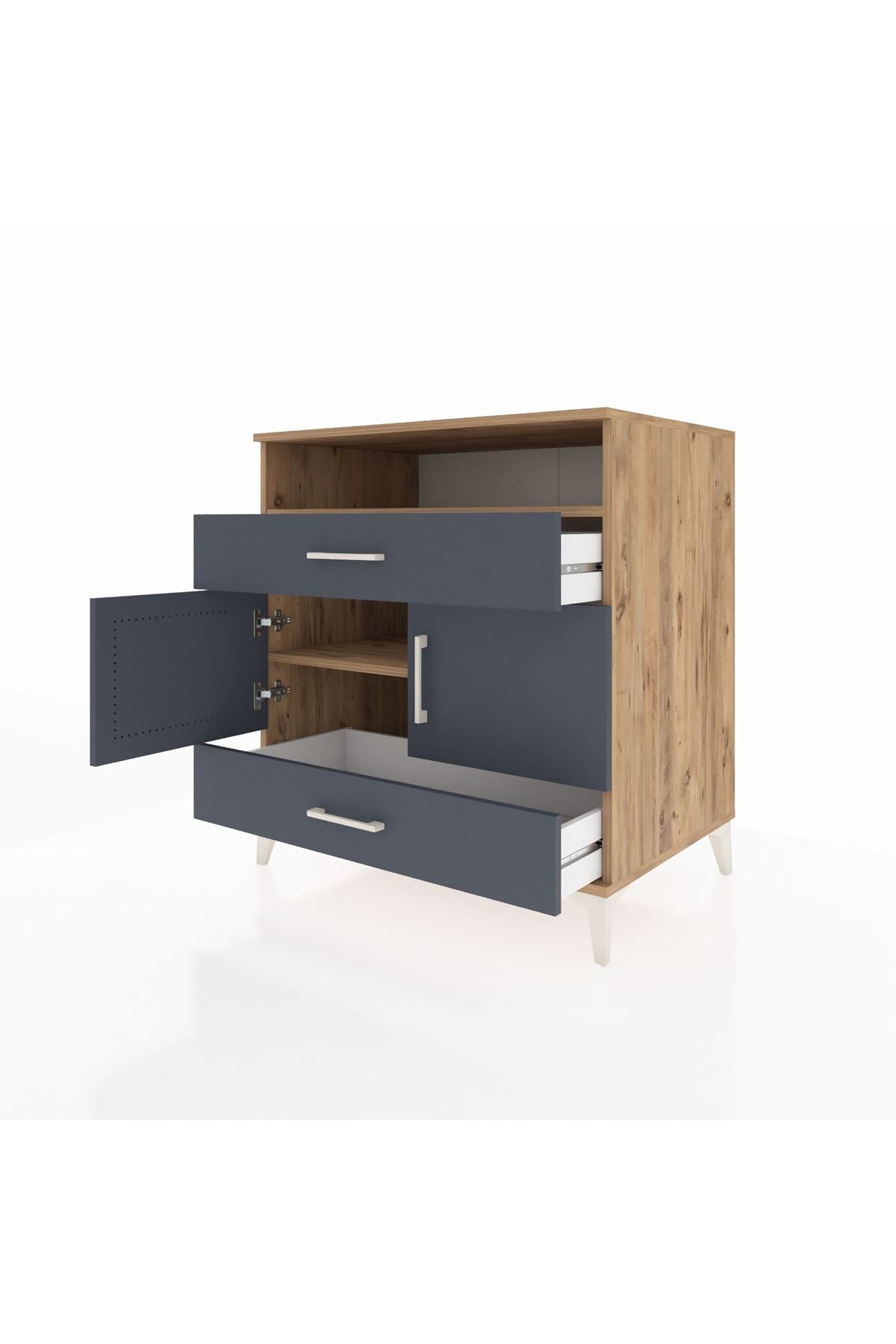 Kronos Şifonyer 2 Raflı 2 Çekmeceli 2 Kapaklı 88x59x96 Çam-Antrasit