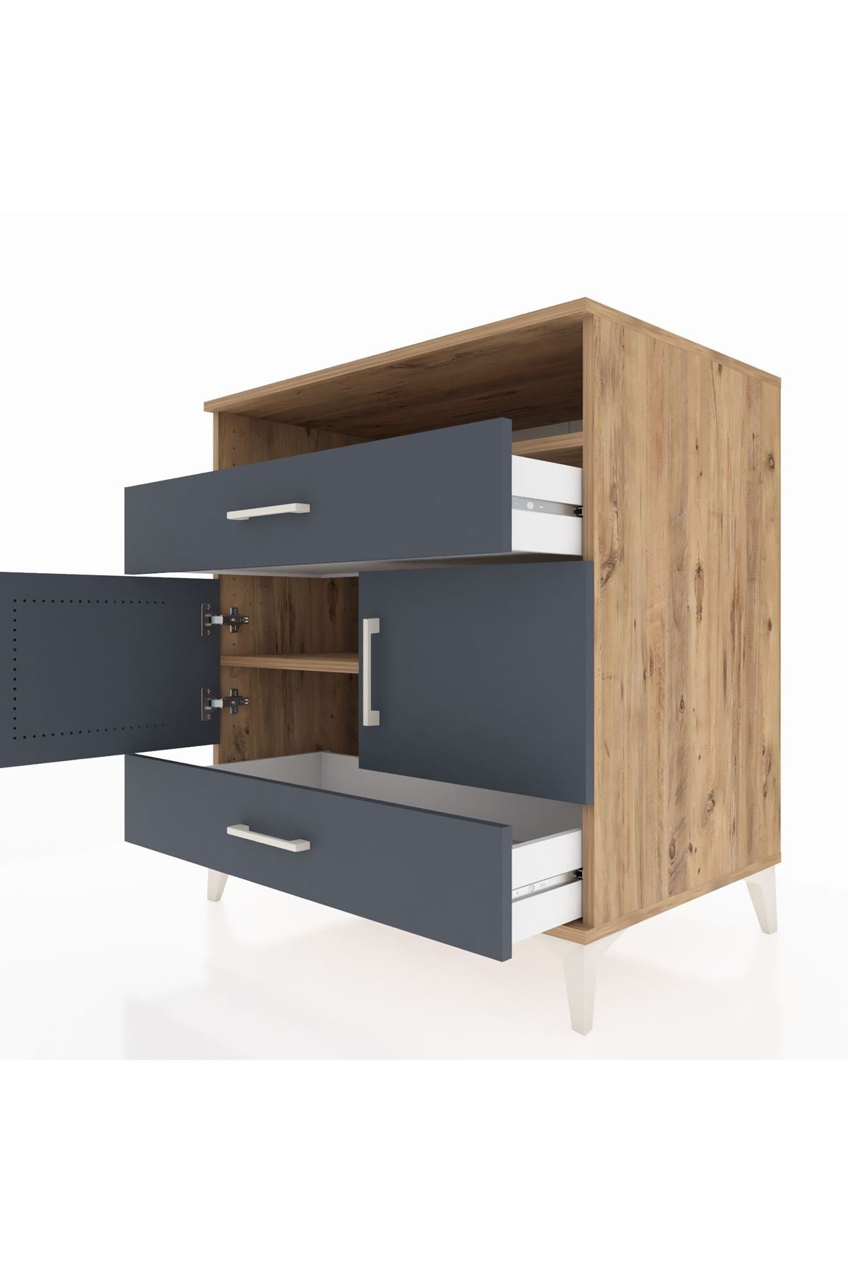 Kronos Şifonyer 2 Raflı 2 Çekmeceli 2 Kapaklı 88x59x96 Çam-Antrasit