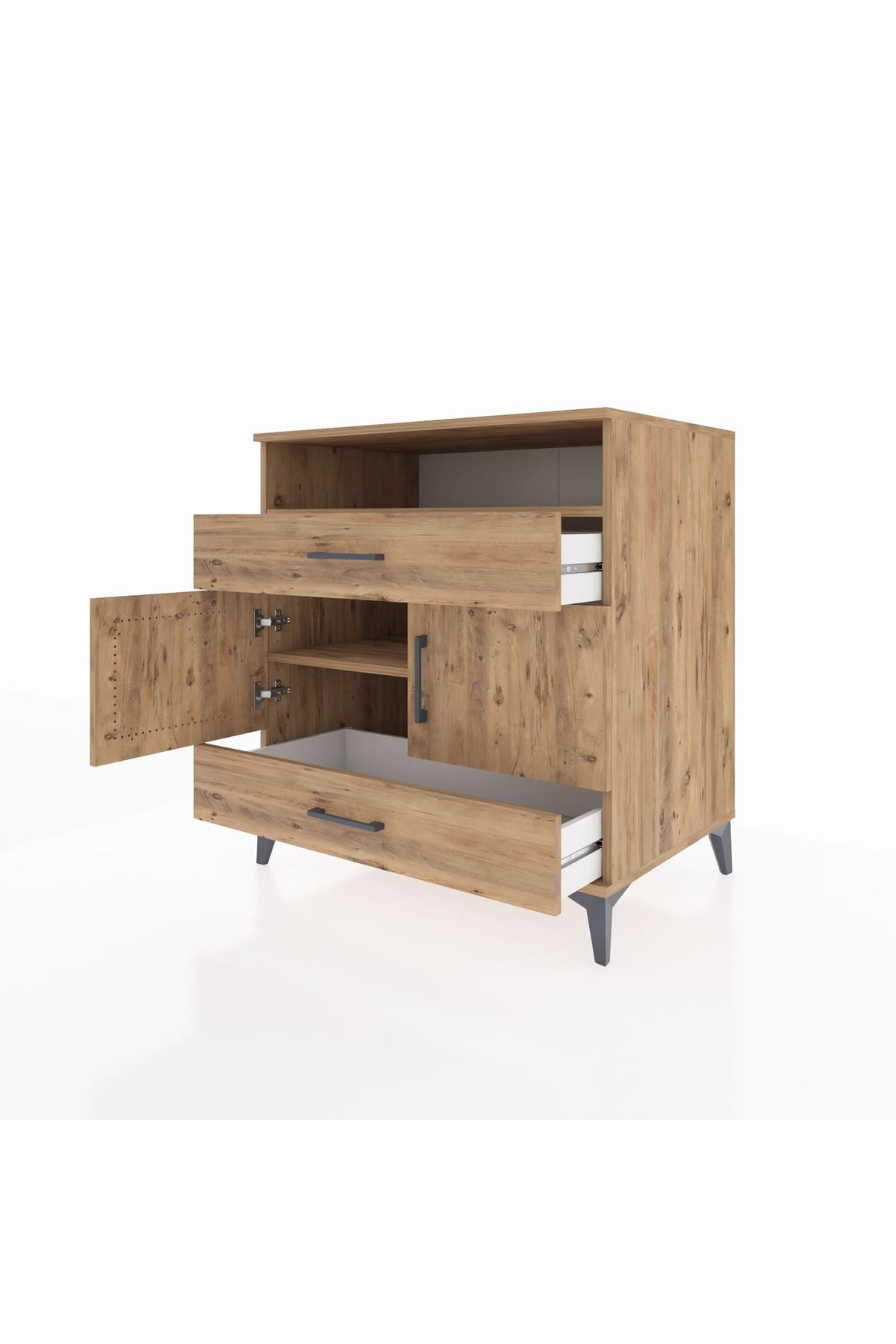 Kronos Şifonyer 2 Raflı 2 Çekmeceli 2 Kapaklı 88x59x96 Çam-Çam