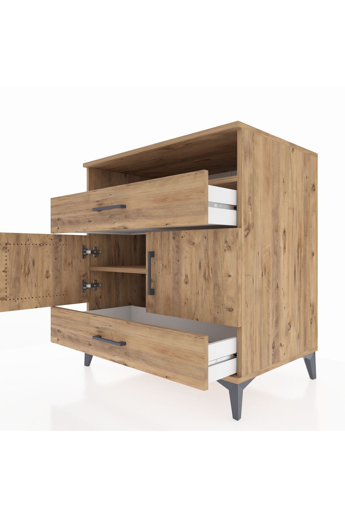 Kronos Şifonyer 2 Raflı 2 Çekmeceli 2 Kapaklı 88x59x96 Çam-Çam