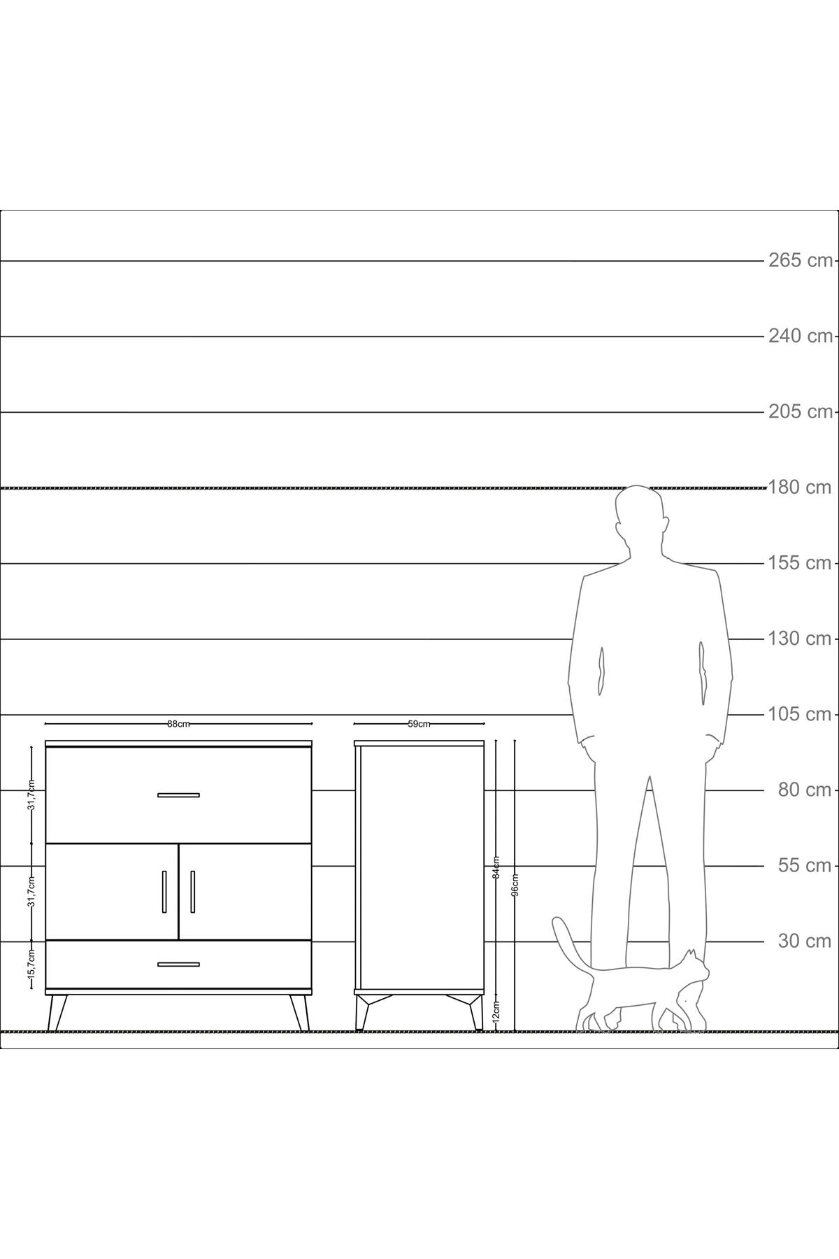 Kronos Şifonyer Tek Raflı 2 Çekmeceli 2 Kapaklı 88x59x96 Aytaşı-Çam