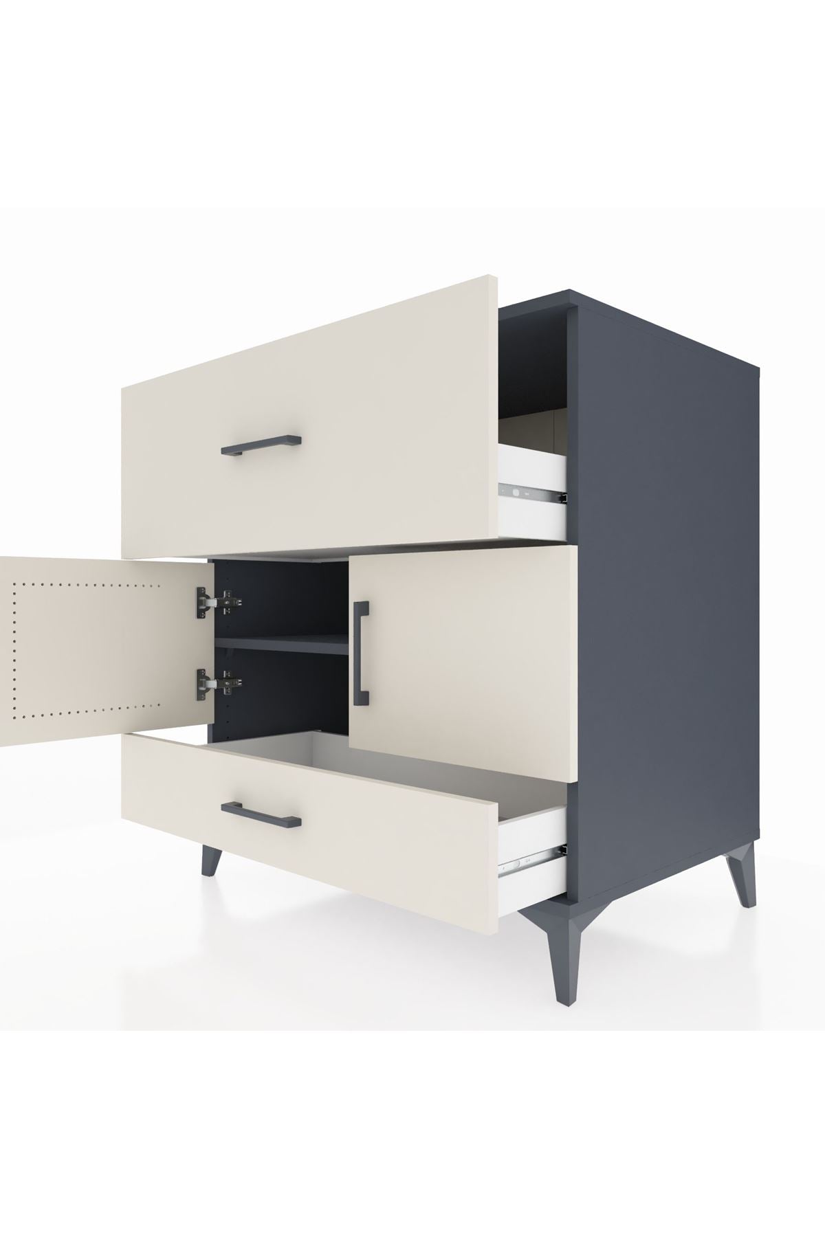 Kronos Şifonyer Tek Raflı 2 Çekmeceli 2 Kapaklı 88x59x96 Antrasit-Aytaşı