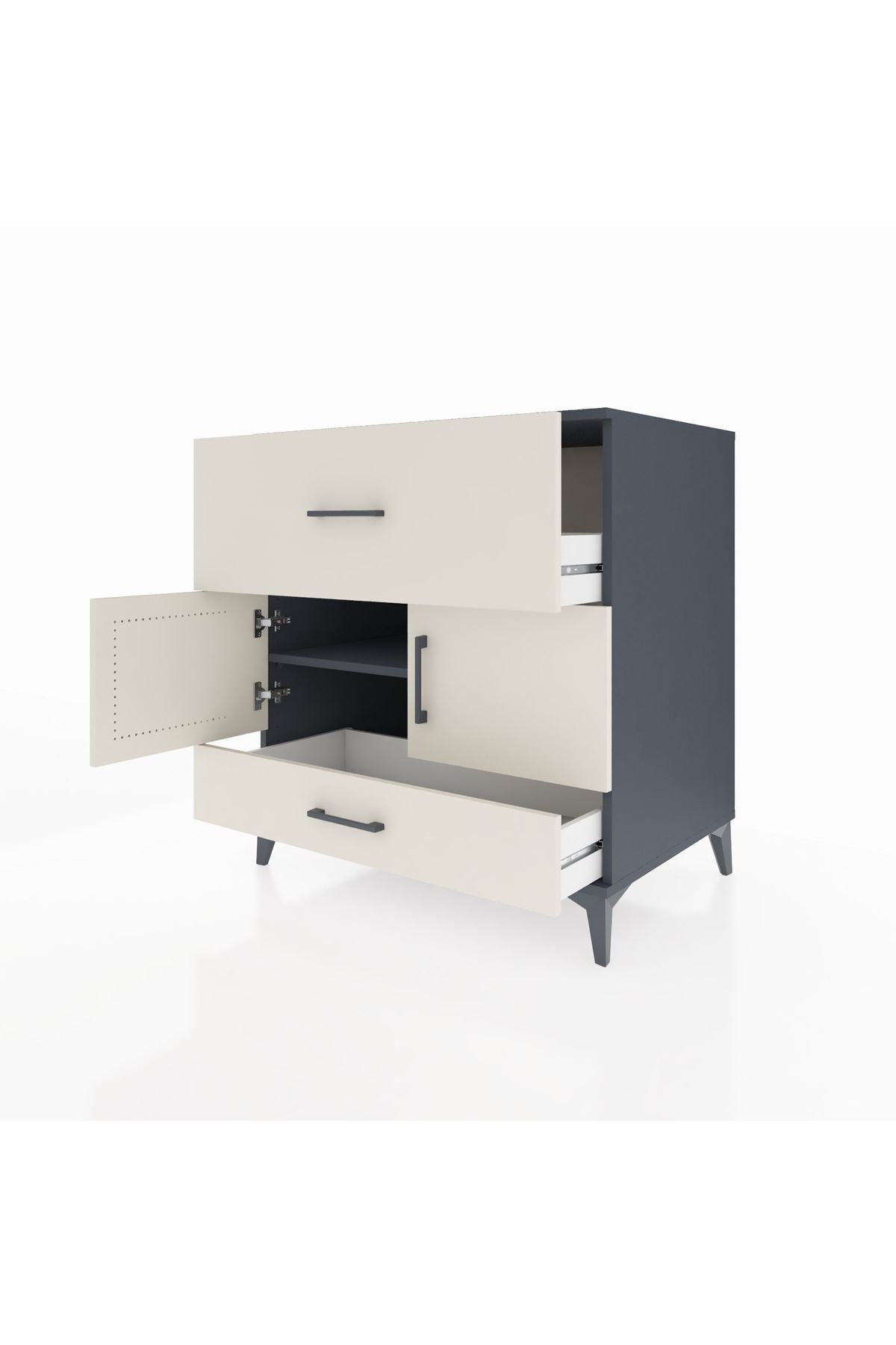 Kronos Şifonyer Tek Raflı 2 Çekmeceli 2 Kapaklı 88x59x96 Antrasit-Aytaşı