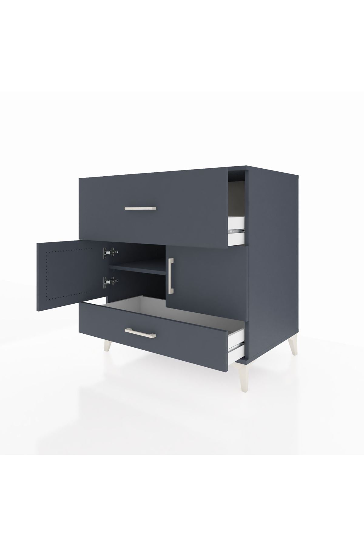 Kronos Şifonyer Tek Raflı 2 Çekmeceli 2 Kapaklı 88x59x96 Antrasit-Antrasit