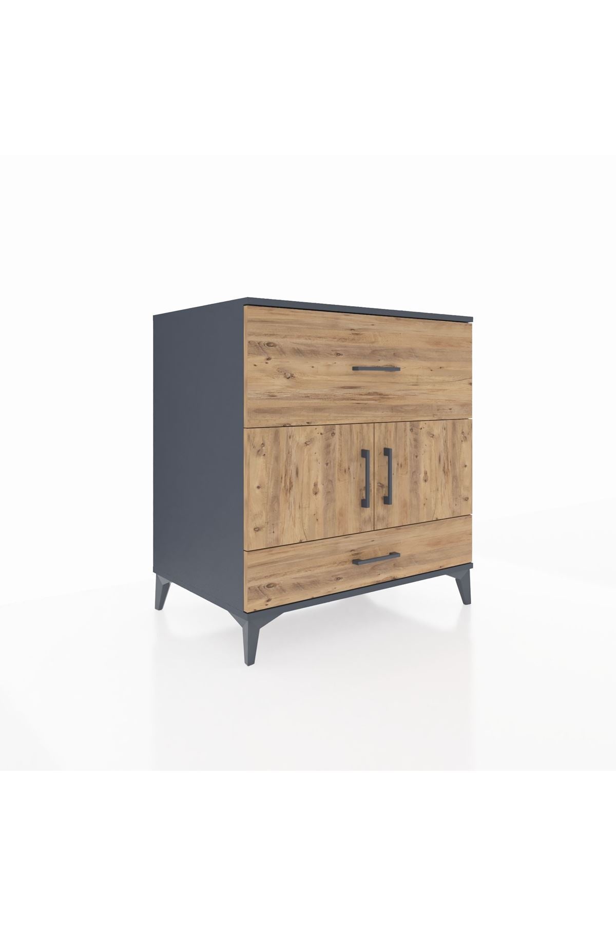 Kronos Şifonyer Tek Raflı 2 Çekmeceli 2 Kapaklı 88x59x96 Antrasit-Çam