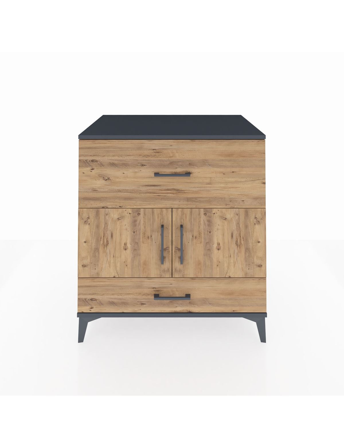 Kronos Şifonyer Tek Raflı 2 Çekmeceli 2 Kapaklı 88x59x96 Antrasit-Çam