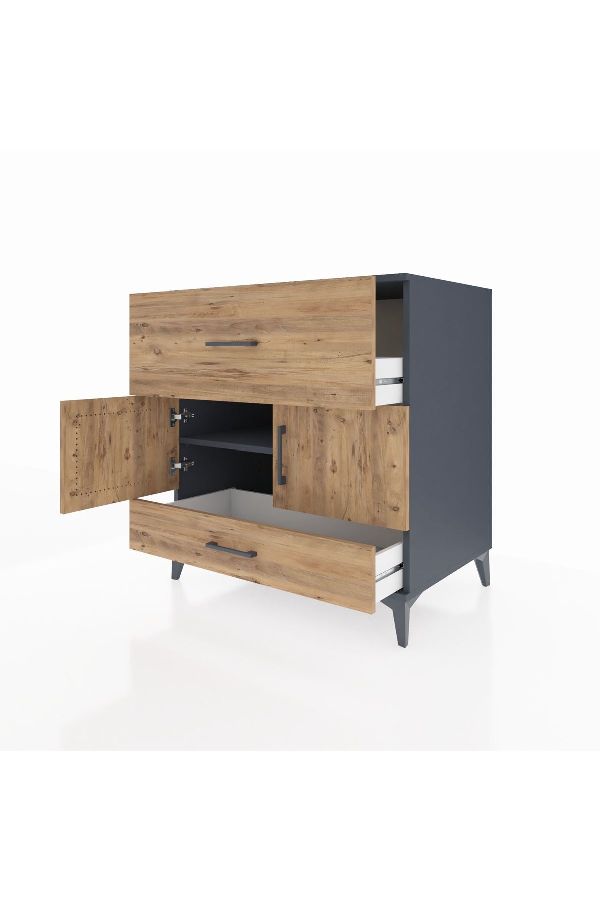 Kronos Şifonyer Tek Raflı 2 Çekmeceli 2 Kapaklı 88x59x96 Antrasit-Çam