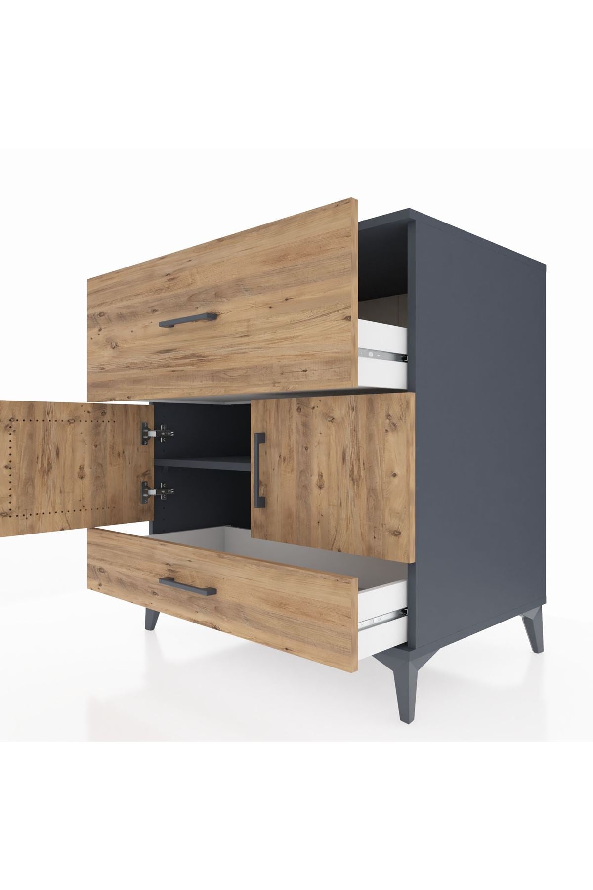 Kronos Şifonyer Tek Raflı 2 Çekmeceli 2 Kapaklı 88x59x96 Antrasit-Çam