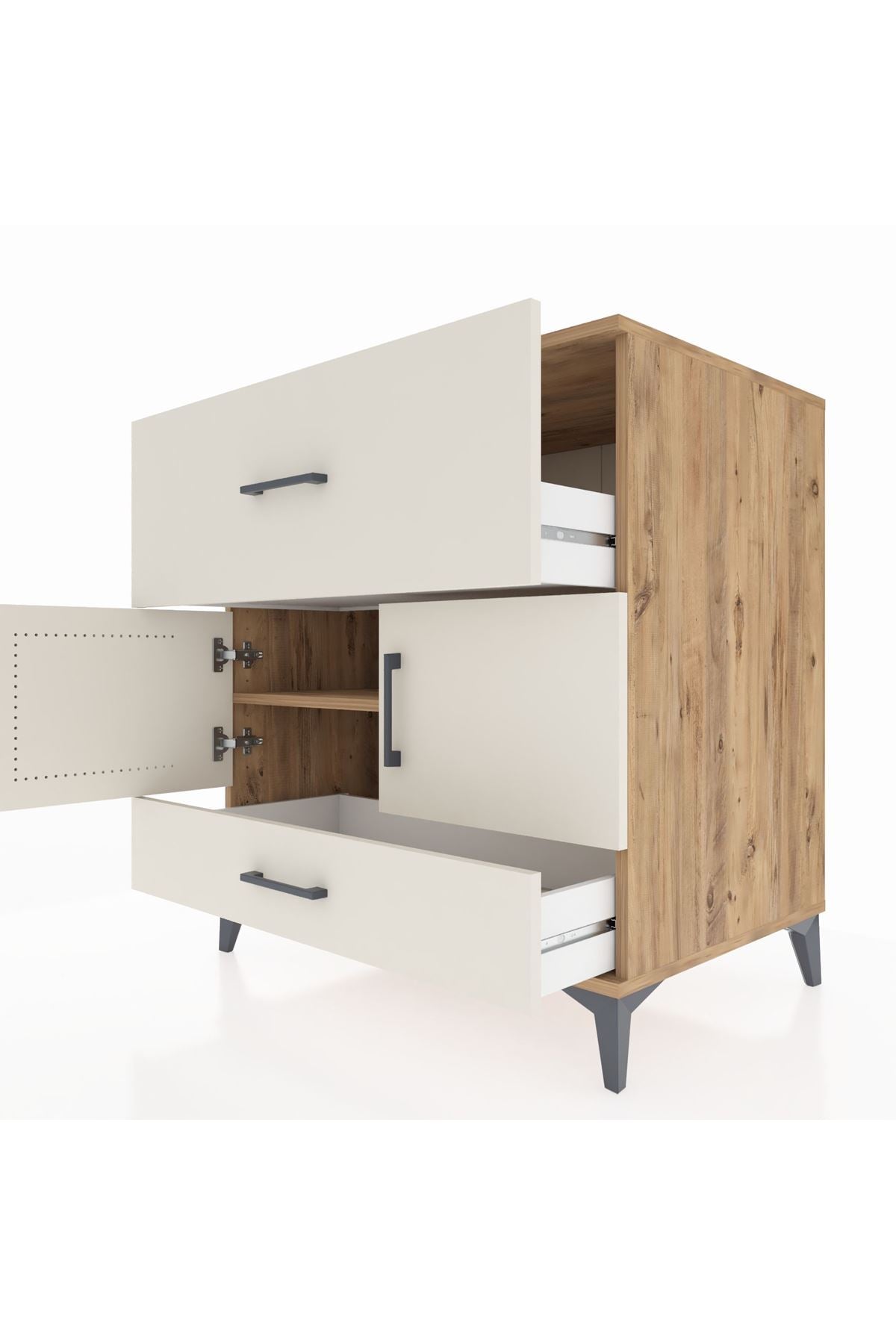 Kronos Şifonyer Tek Raflı 2 Çekmeceli 2 Kapaklı 88x59x96 Çam-Aytaşı