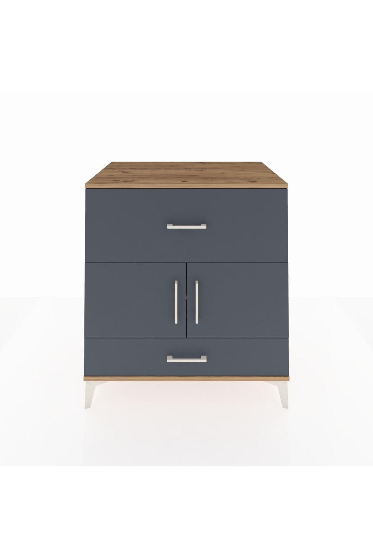 Kronos Şifonyer Tek Raflı 2 Çekmeceli 2 Kapaklı 88x59x96 Çam-Antrasit