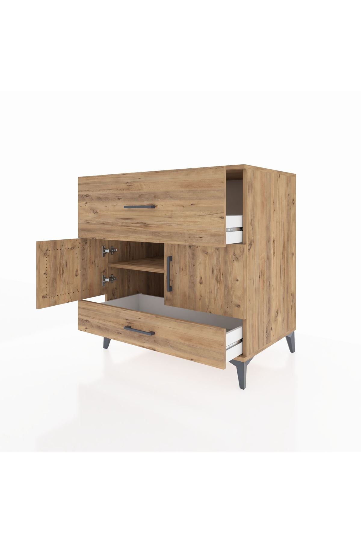 Kronos Şifonyer Tek Raflı 2 Çekmeceli 2 Kapaklı 88x59x96 Çam-Çam