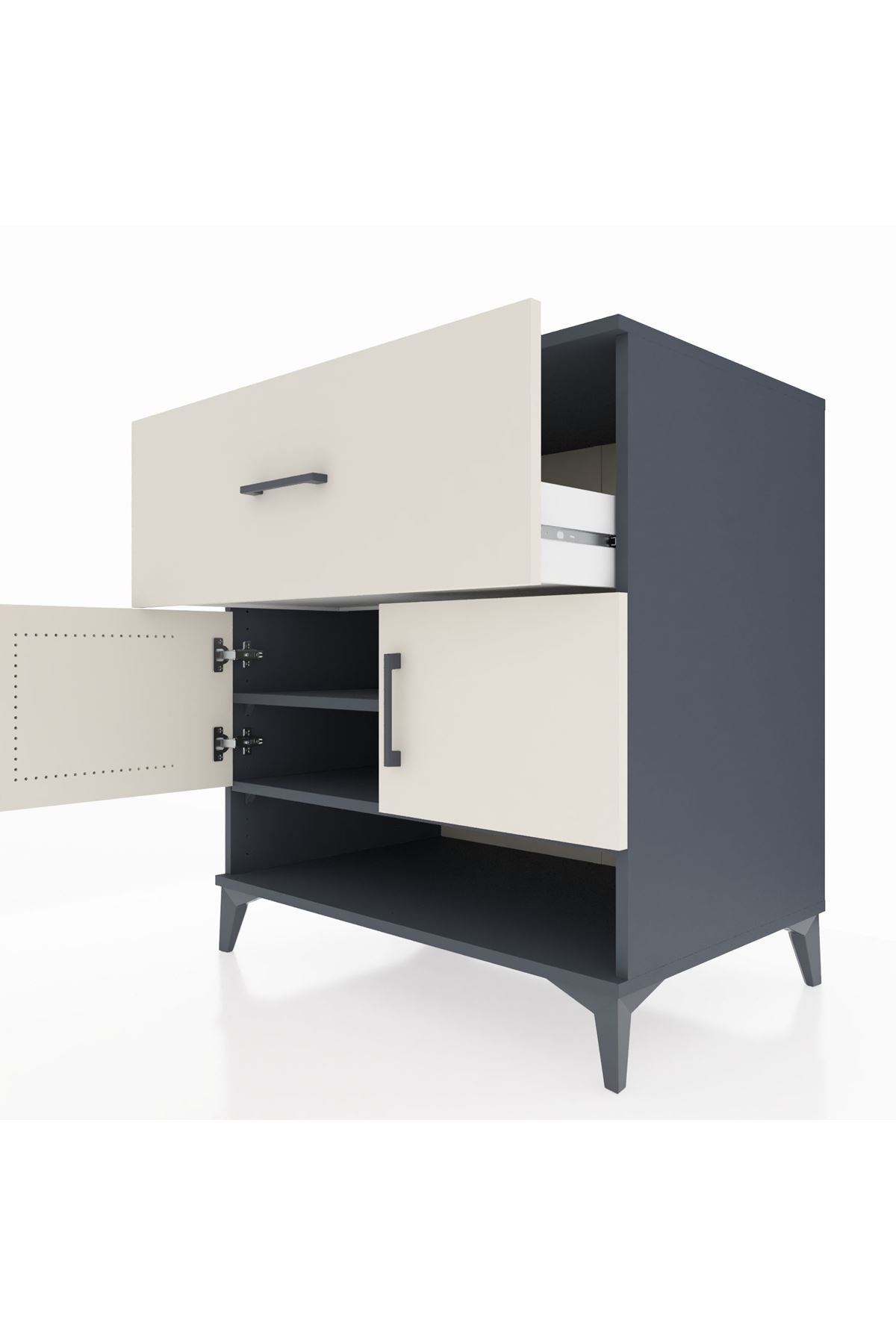 Kronos Şifonyer 2 Raflı Tek Çekmeceli 2 Kapaklı 88x59x96 Antrasit-Aytaşı