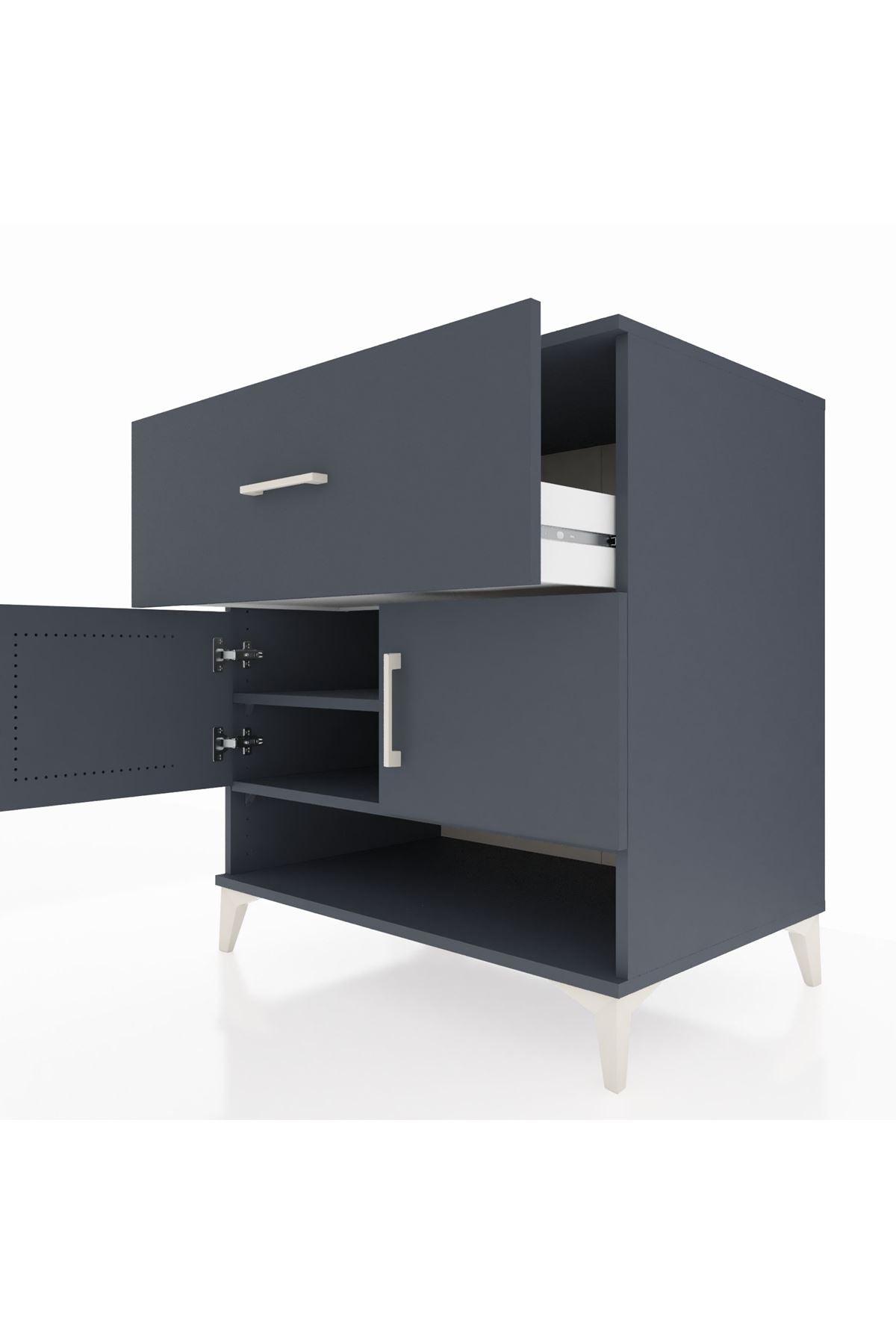 Kronos Şifonyer 2 Raflı Tek Çekmeceli 2 Kapaklı 88x59x96 Antrasit-Antrasit