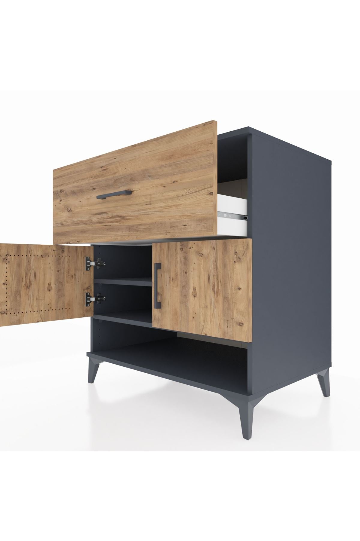 Kronos Şifonyer 2 Raflı Tek Çekmeceli 2 Kapaklı 88x59x96 Antrasit-Çam