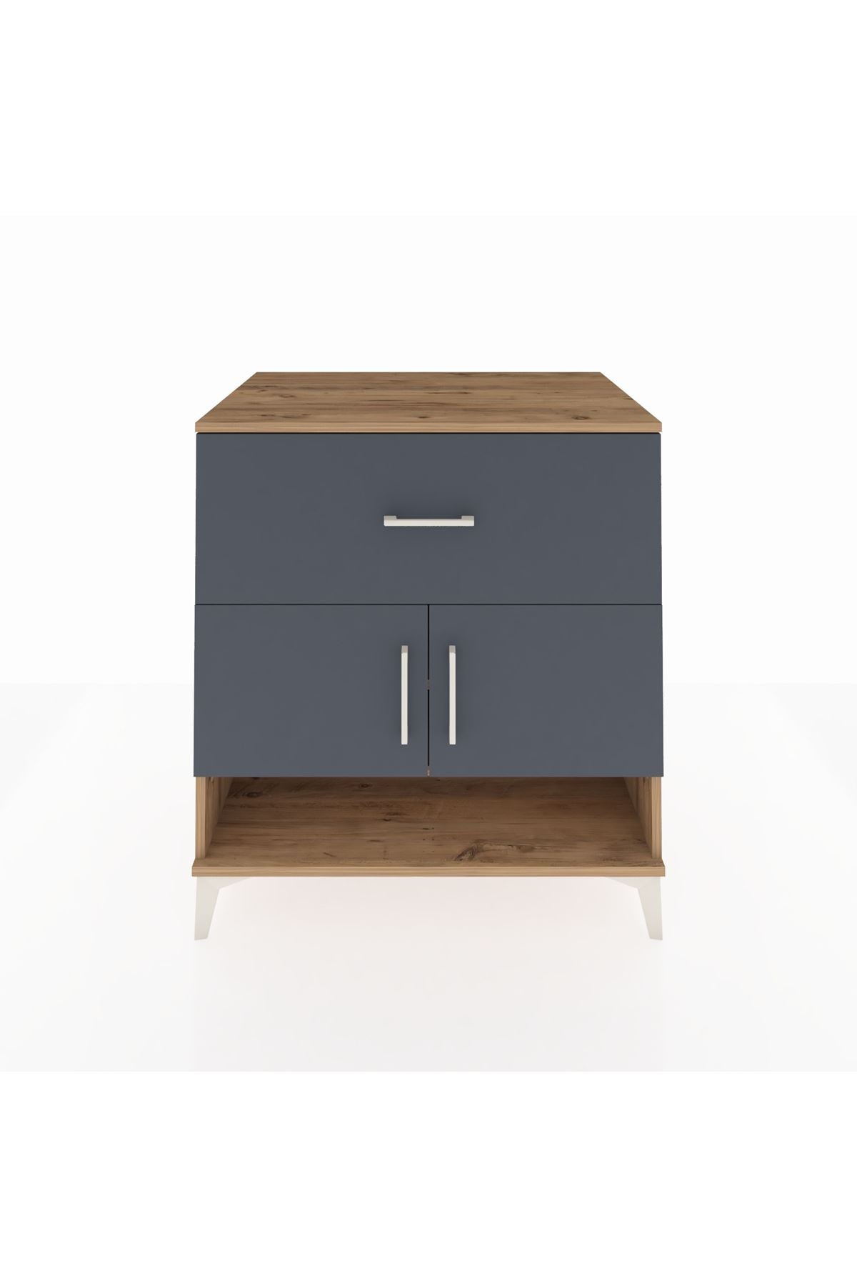 Kronos Şifonyer 2 Raflı Tek Çekmeceli 2 Kapaklı 88x59x96 Çam-Antrasit