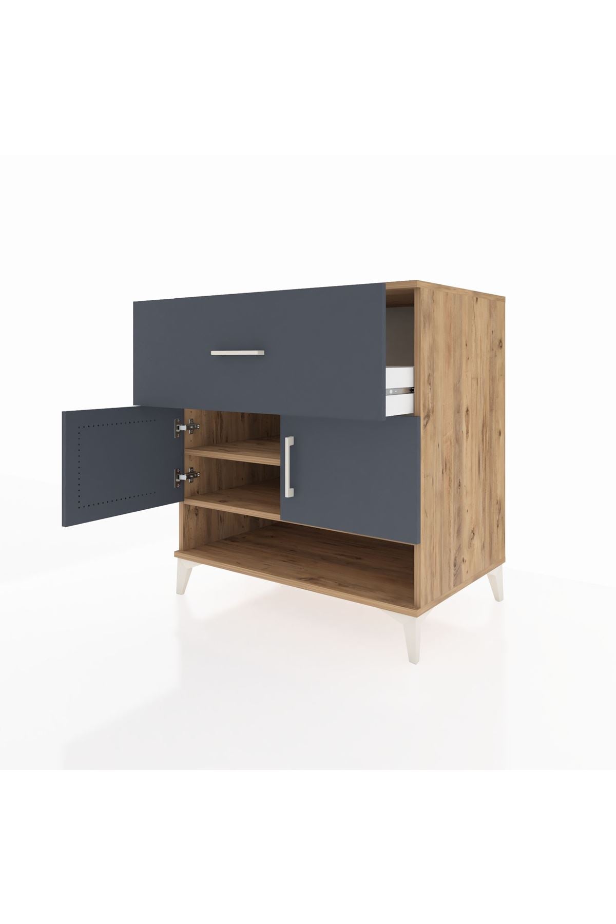 Kronos Şifonyer 2 Raflı Tek Çekmeceli 2 Kapaklı 88x59x96 Çam-Antrasit