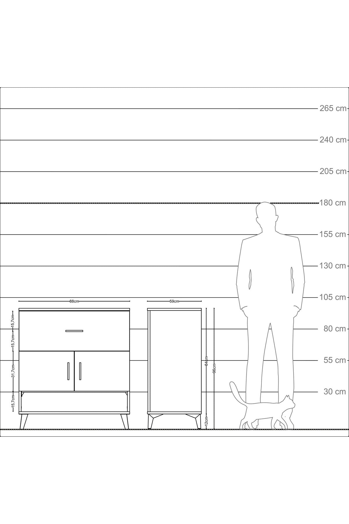 Kronos Şifonyer 2 Raflı Tek Çekmeceli 2 Kapaklı 88x59x96 Çam-Çam