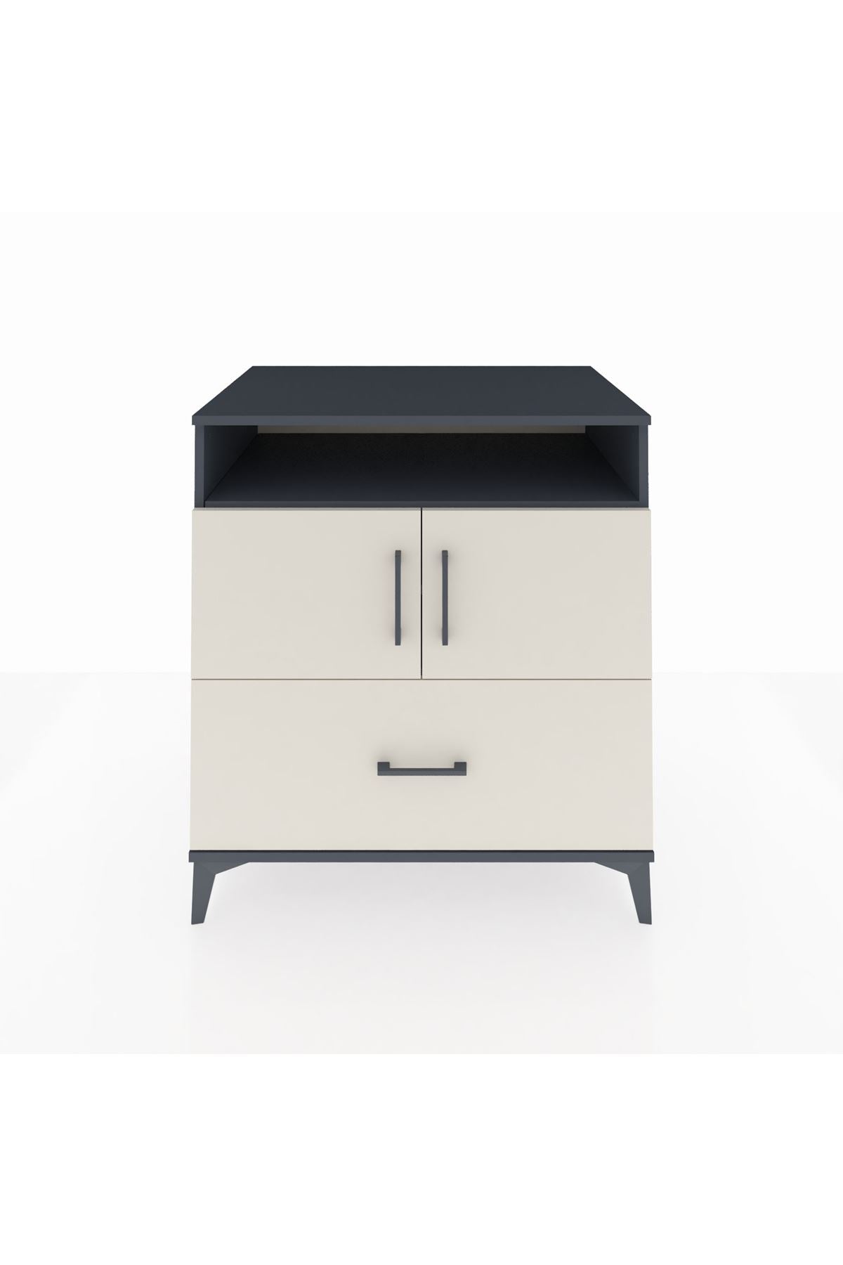 Kronos Şifonyer 3 Raflı Tek Çekmeceli 2 Kapaklı 88x59x96 Antrasit-Aytaşı