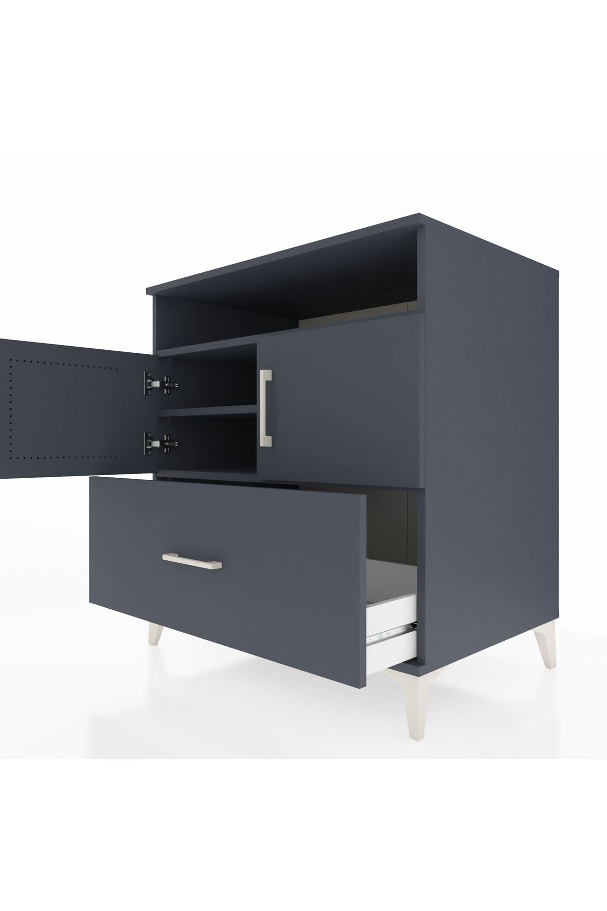 Kronos Şifonyer 3 Raflı Tek Çekmeceli 2 Kapaklı 88x59x96 Antrasit-Antrasit