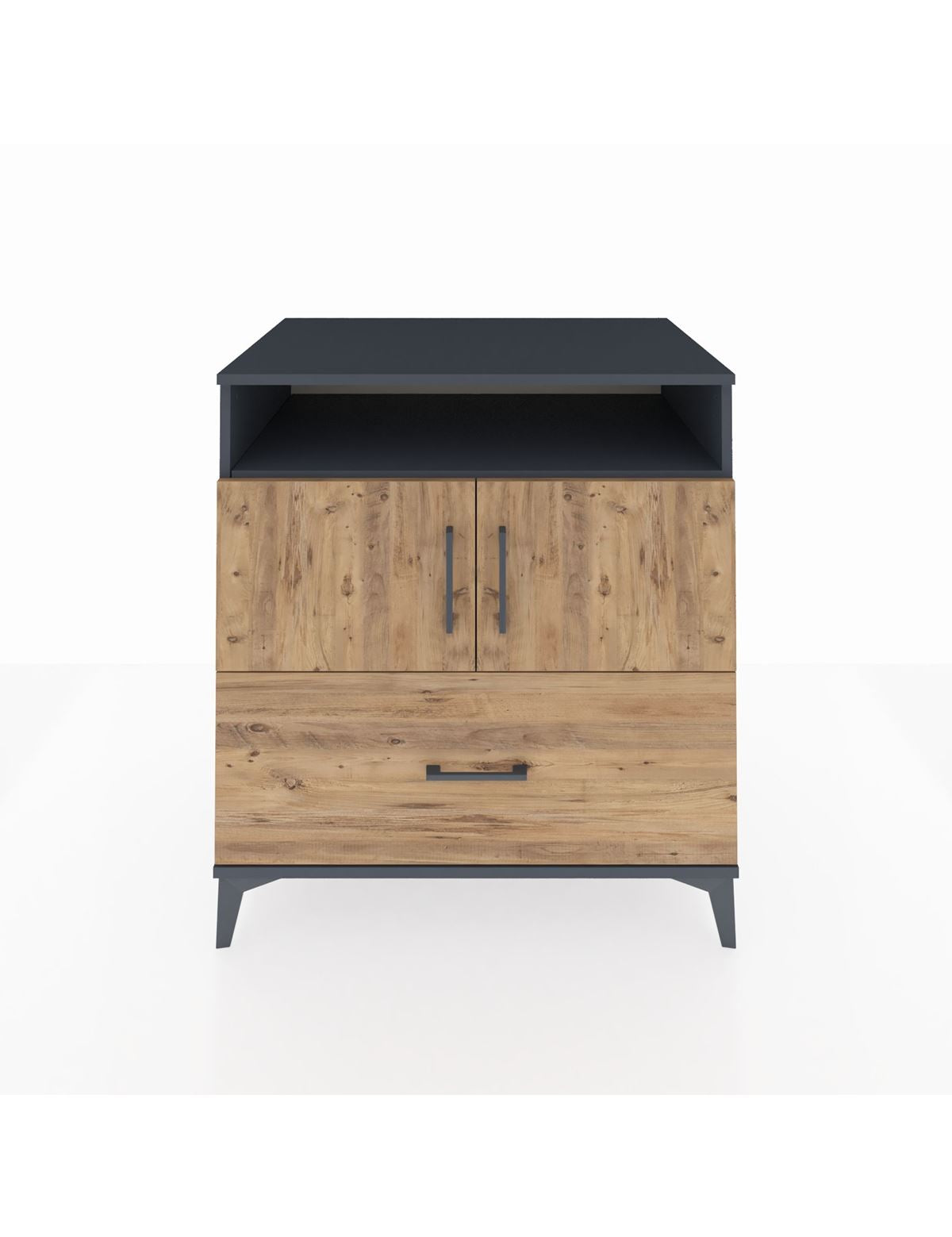 Kronos Şifonyer 3 Raflı Tek Çekmeceli 2 Kapaklı 88x59x96 Antrasit-Çam