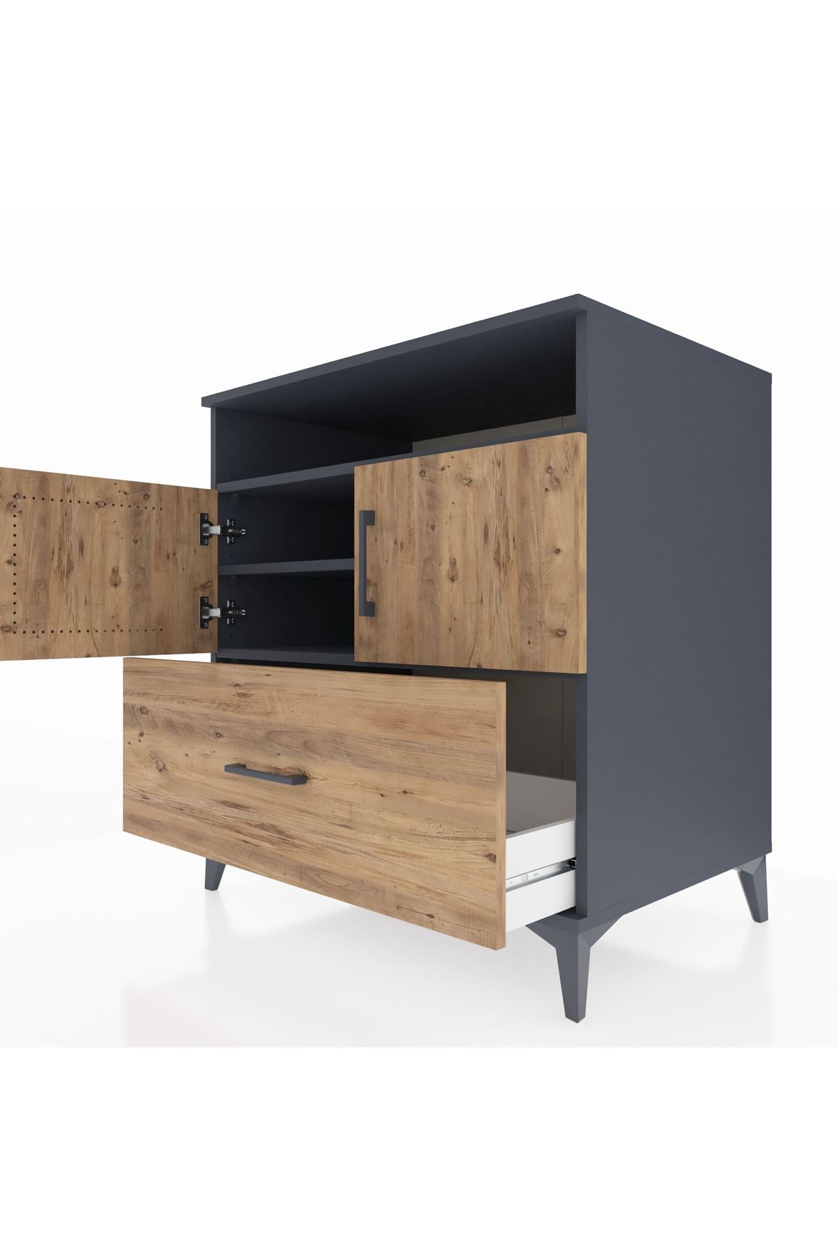 Kronos Şifonyer 3 Raflı Tek Çekmeceli 2 Kapaklı 88x59x96 Antrasit-Çam