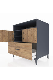 Kronos Şifonyer 3 Raflı Tek Çekmeceli 2 Kapaklı 88x59x96 Antrasit-Çam