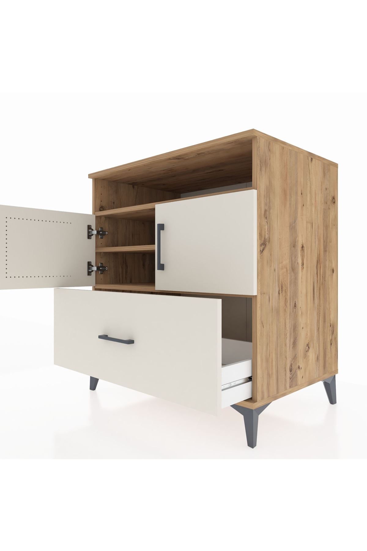 Kronos Şifonyer 3 Raflı Tek Çekmeceli 2 Kapaklı 88x59x96 Çam-Aytaşı