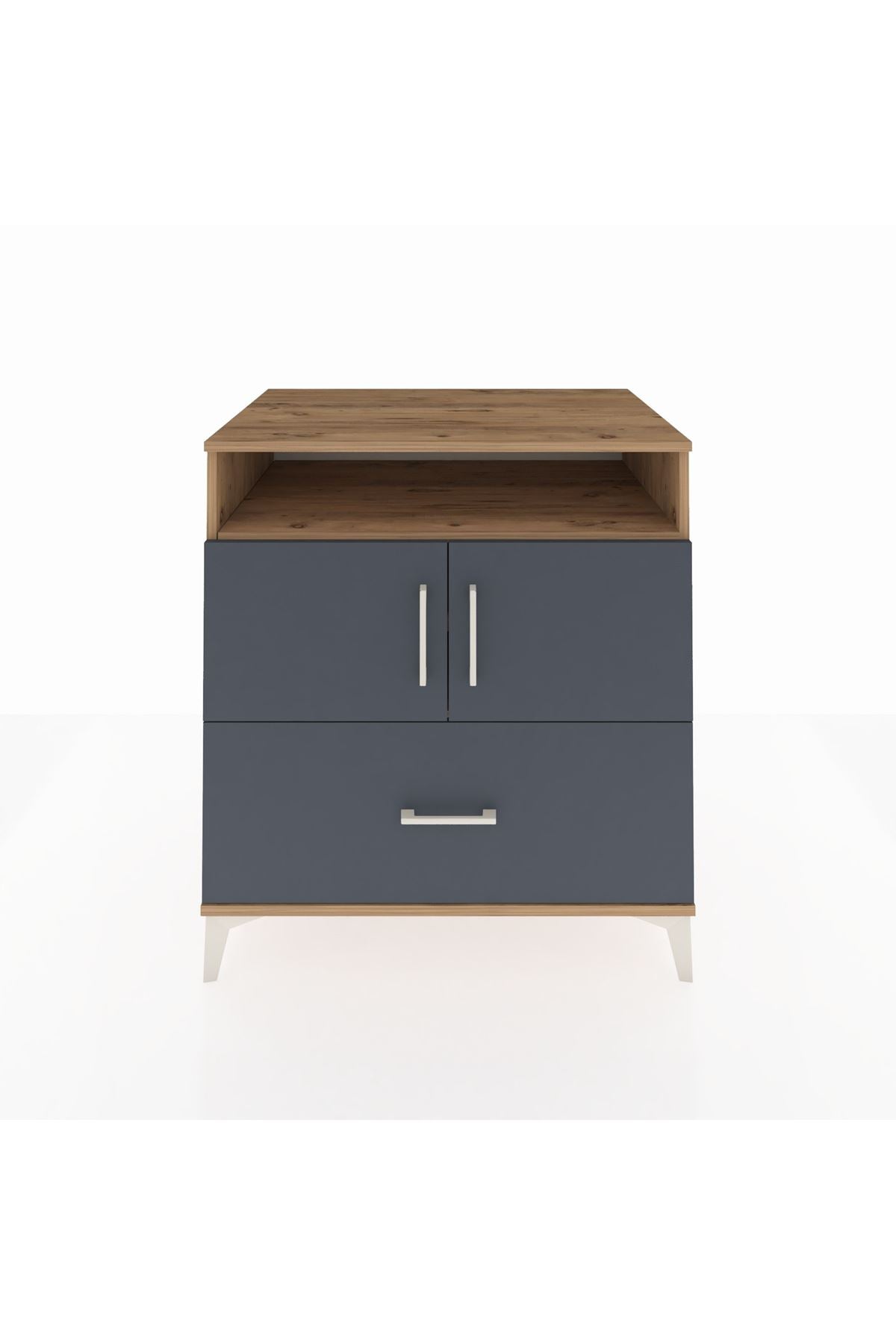 Kronos Şifonyer 3 Raflı Tek Çekmeceli 2 Kapaklı 88x59x96 Çam-Antrasit