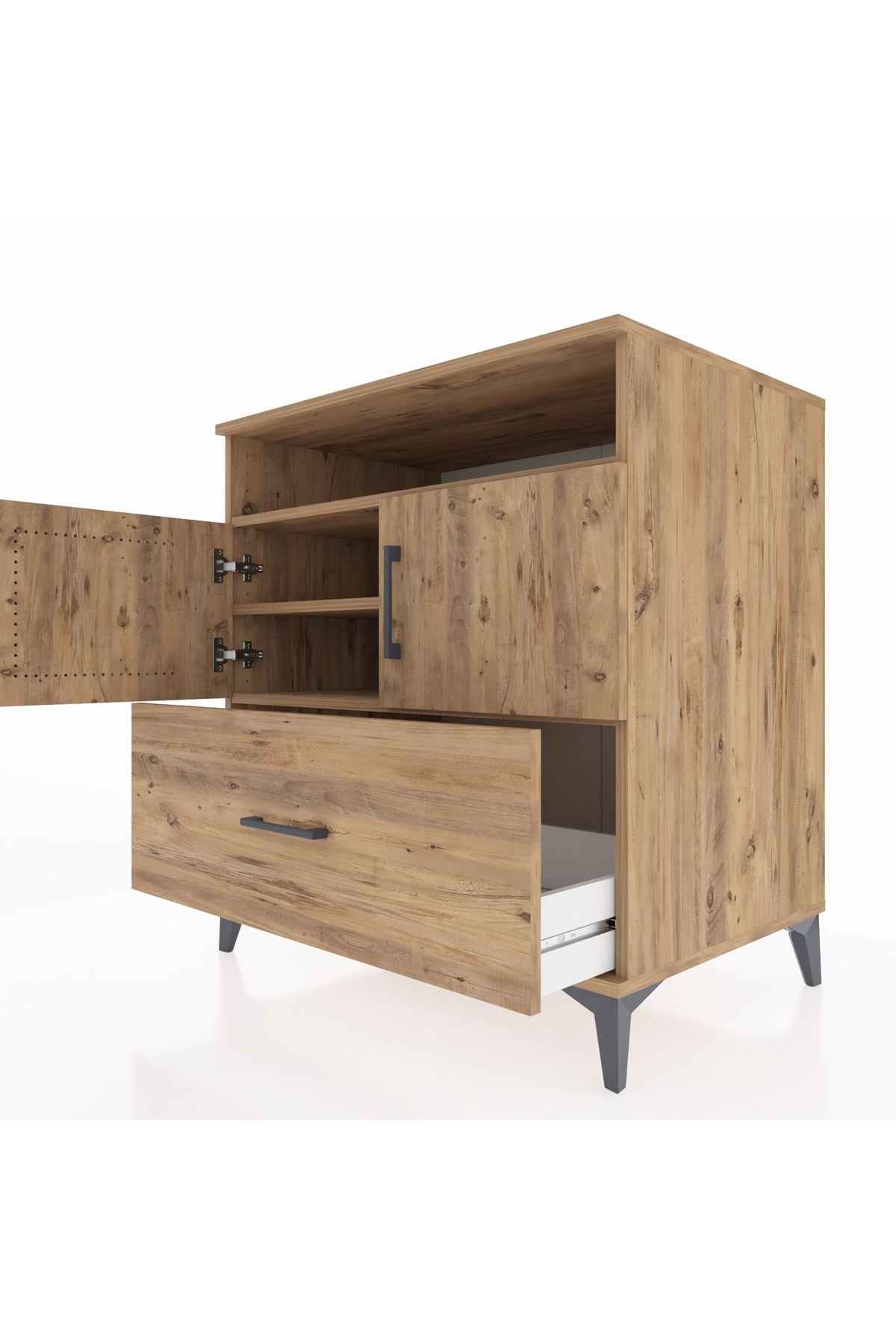 Kronos Şifonyer 3 Raflı Tek Çekmeceli 2 Kapaklı 88x59x96 Çam-Çam