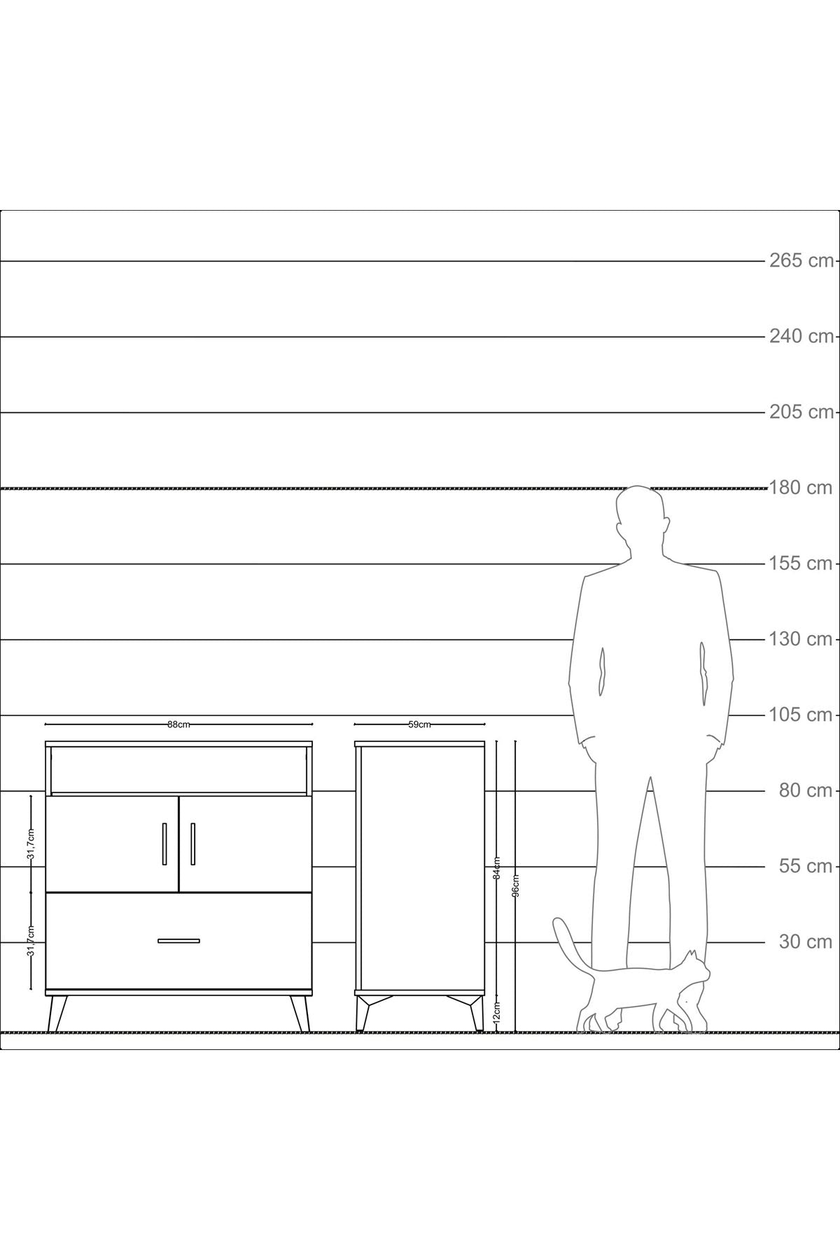 Kronos Şifonyer 3 Raflı Tek Çekmeceli 2 Kapaklı 88x59x96 Çam-Çam