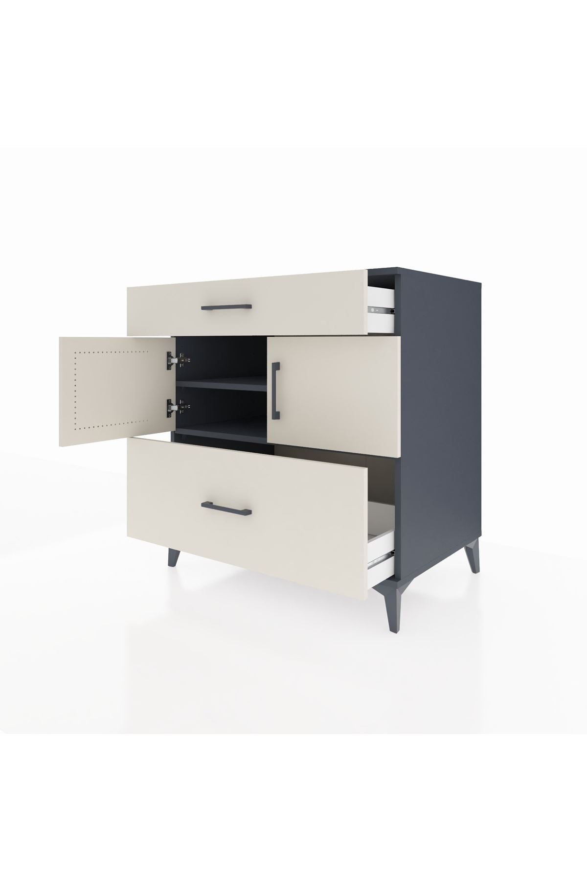 Kronos Şifonyer 2 Raflı 2 Çekmeceli 2 Kapaklı 88x59x96 Antrasit-Aytaşı