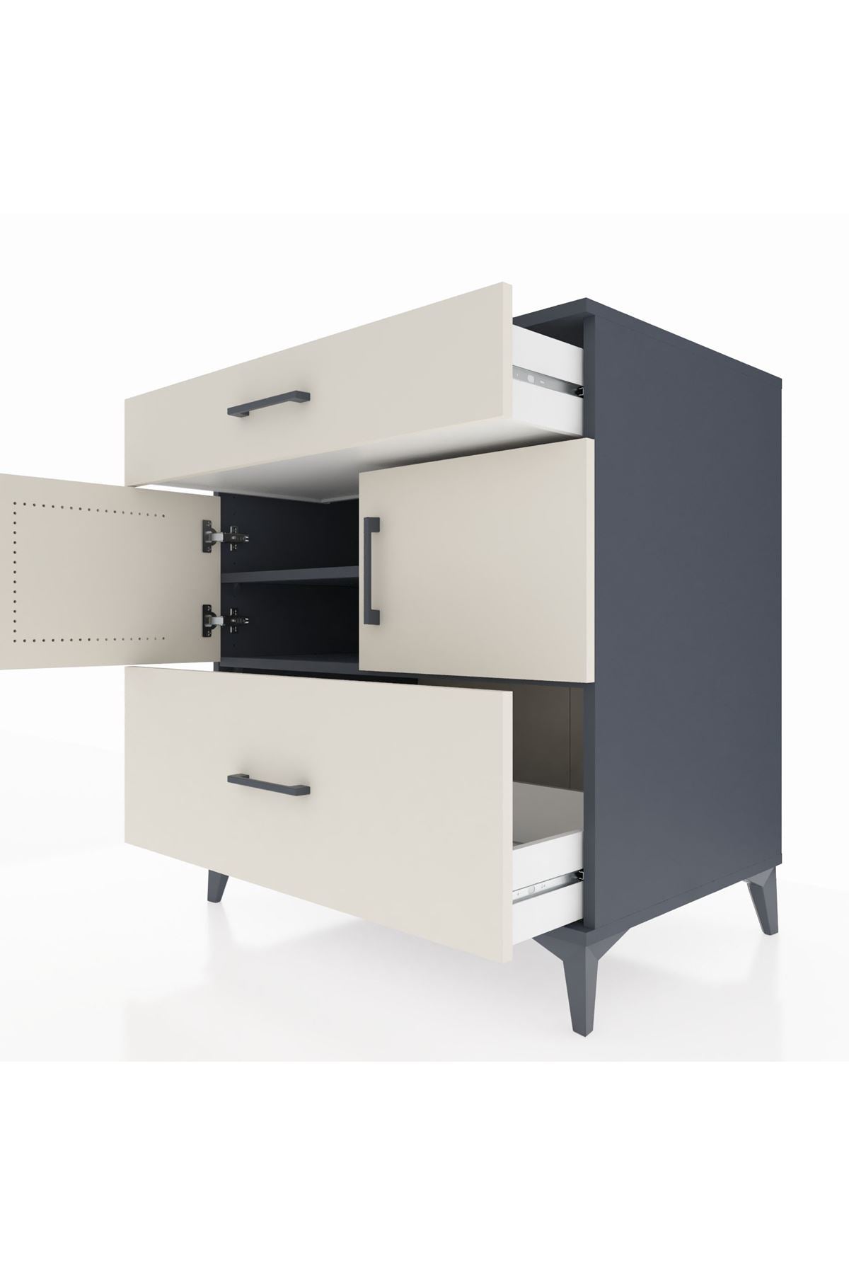 Kronos Şifonyer 2 Raflı 2 Çekmeceli 2 Kapaklı 88x59x96 Antrasit-Aytaşı