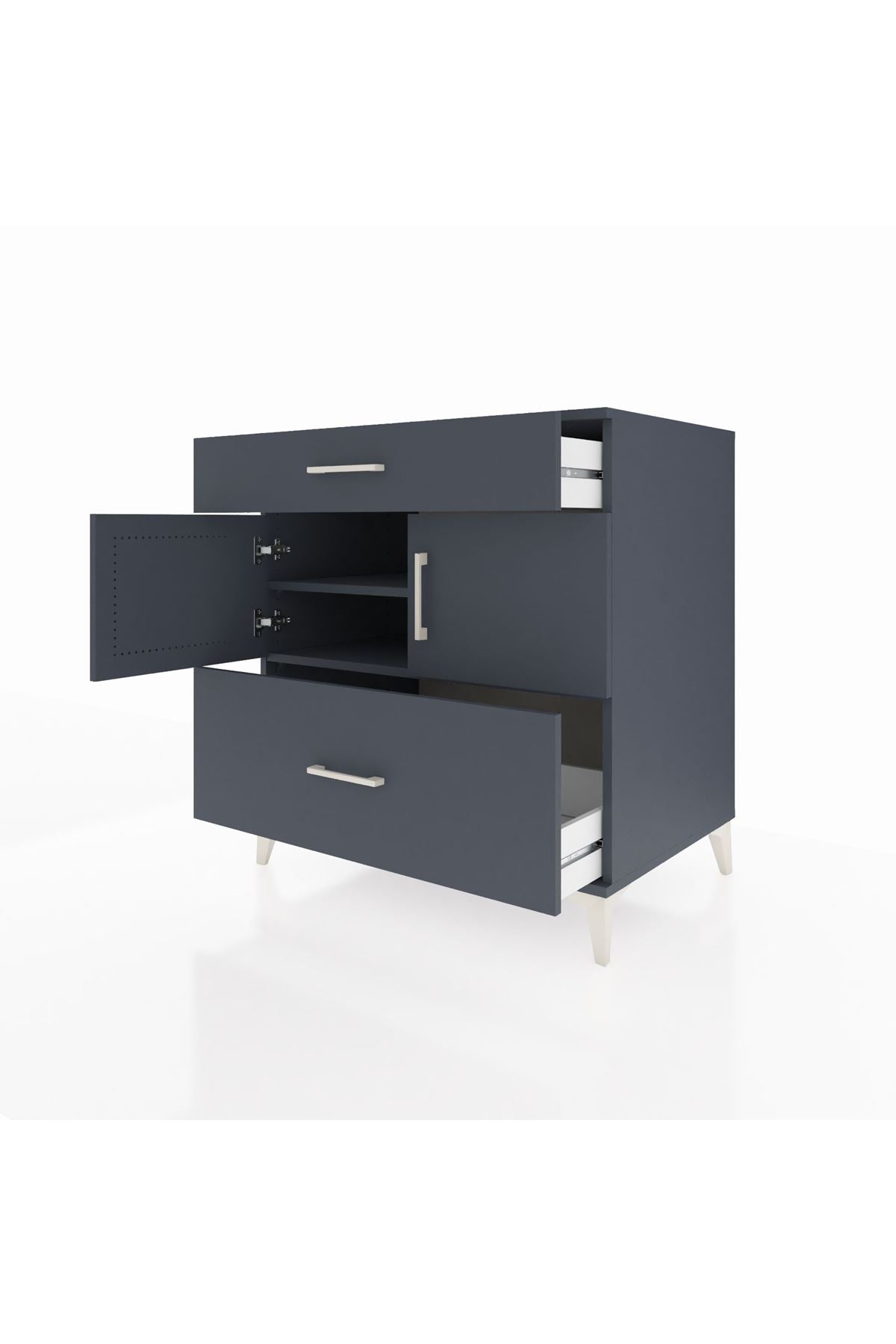 Kronos Şifonyer 2 Raflı 2 Çekmeceli 2 Kapaklı 88x59x96 Antrasit-Antrasit