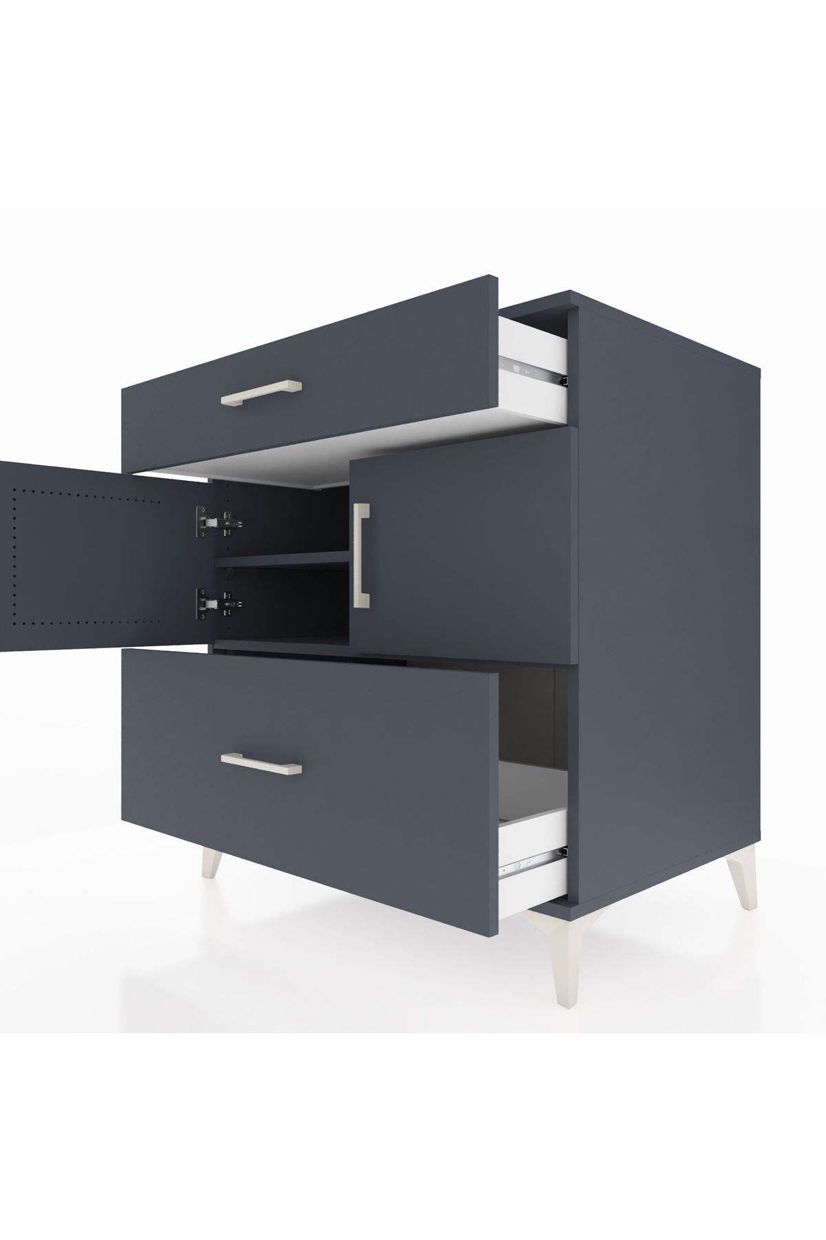 Kronos Şifonyer 2 Raflı 2 Çekmeceli 2 Kapaklı 88x59x96 Antrasit-Antrasit