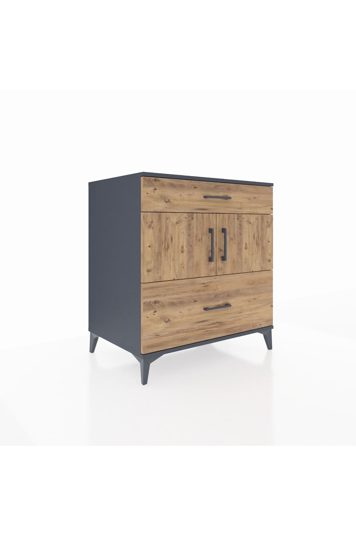 Kronos Şifonyer 2 Raflı 2 Çekmeceli 2 Kapaklı 88x59x96 Antrasit-Çam