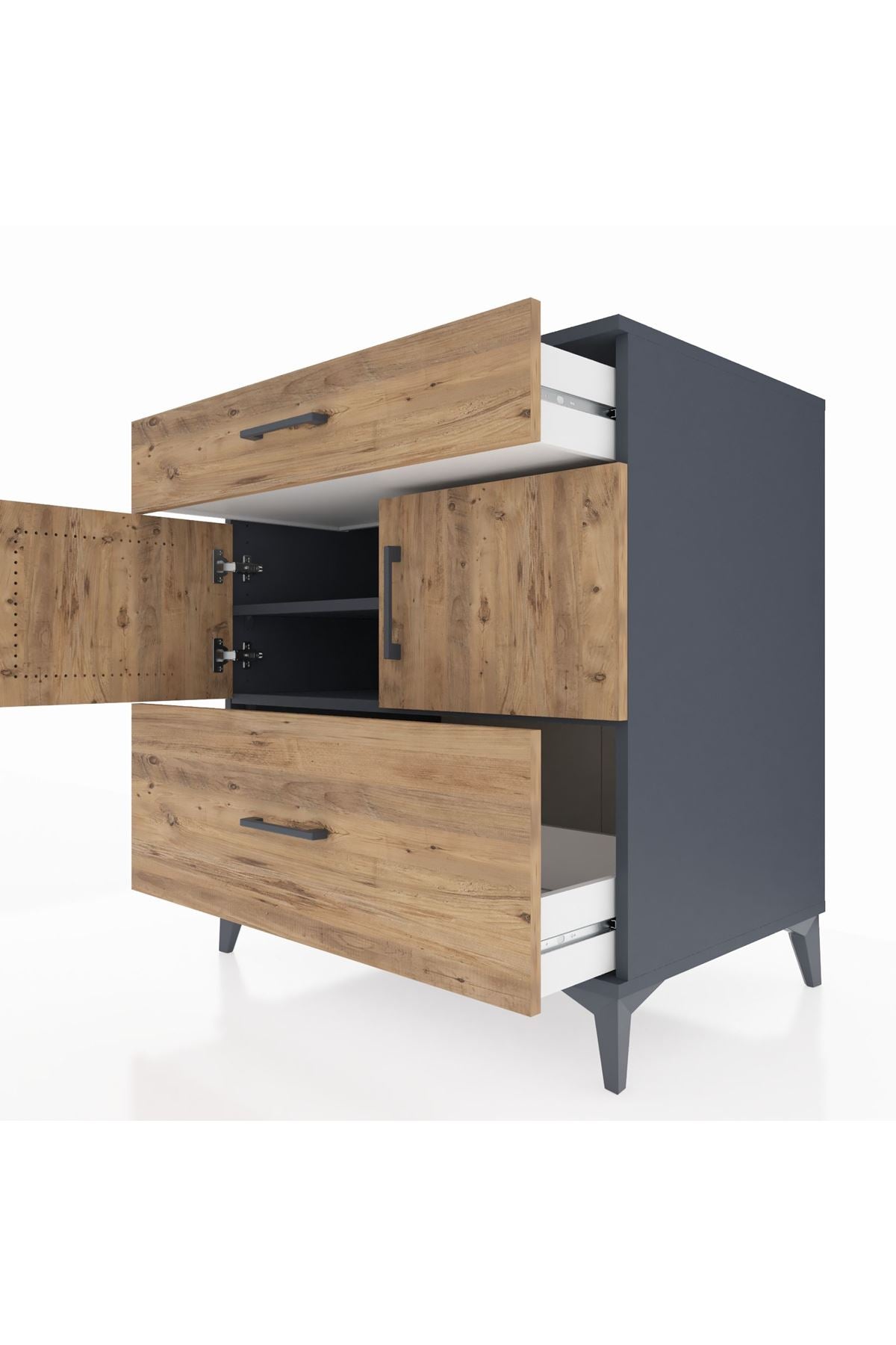 Kronos Şifonyer 2 Raflı 2 Çekmeceli 2 Kapaklı 88x59x96 Antrasit-Çam