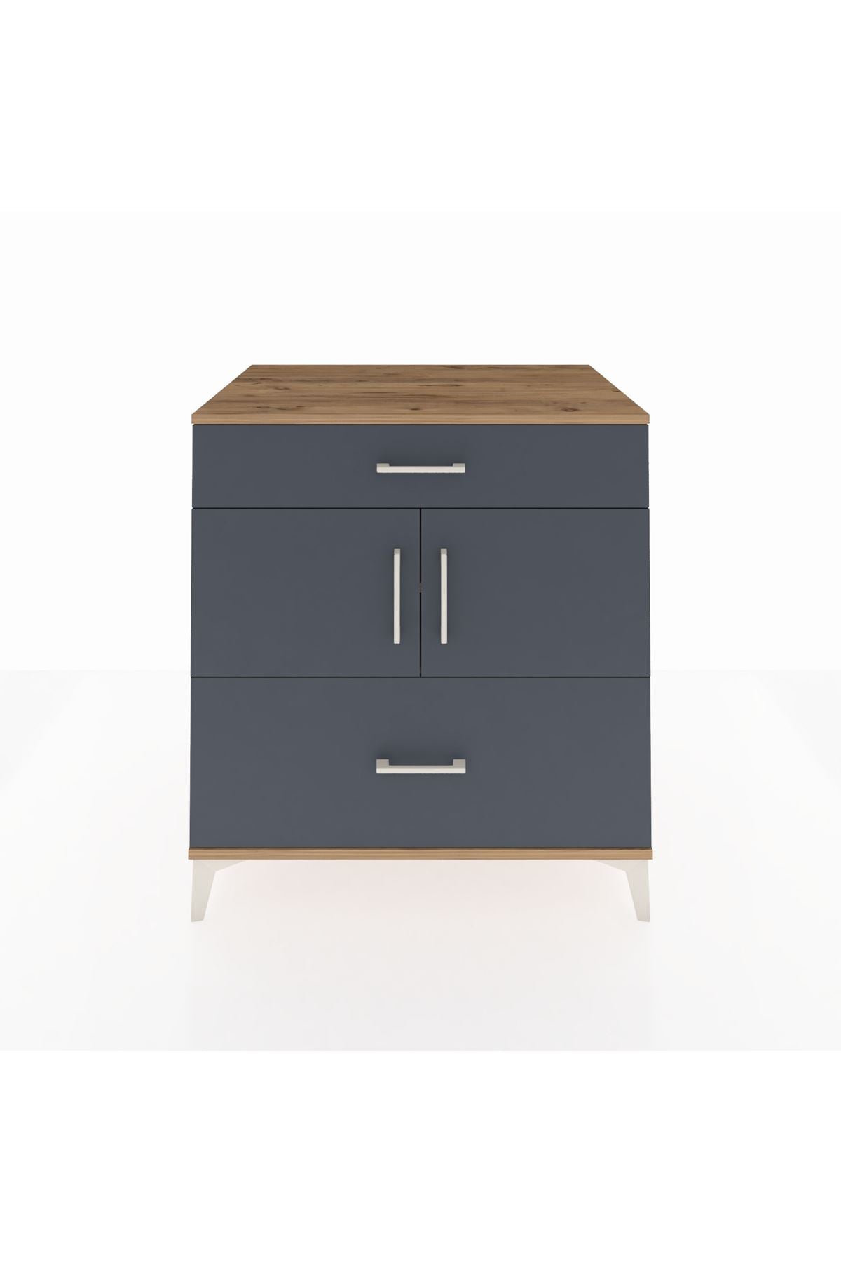 Kronos Şifonyer 2 Raflı 2 Çekmeceli 2 Kapaklı 88x59x96 Çam-Antrasit