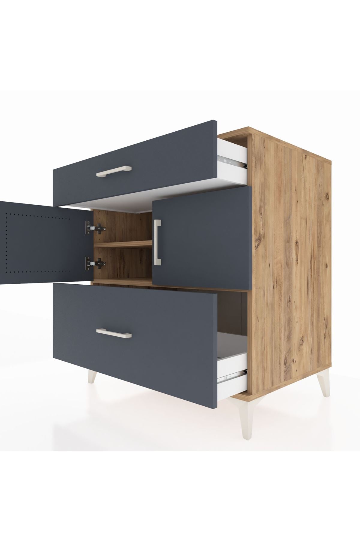 Kronos Şifonyer 2 Raflı 2 Çekmeceli 2 Kapaklı 88x59x96 Çam-Antrasit