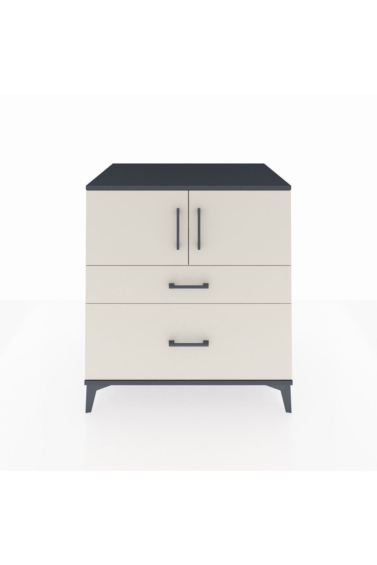 Kronos Şifonyer 2 Raflı 2 Çekmeceli 2 Kapaklı 88x59x96 Antrasit-Aytaşı