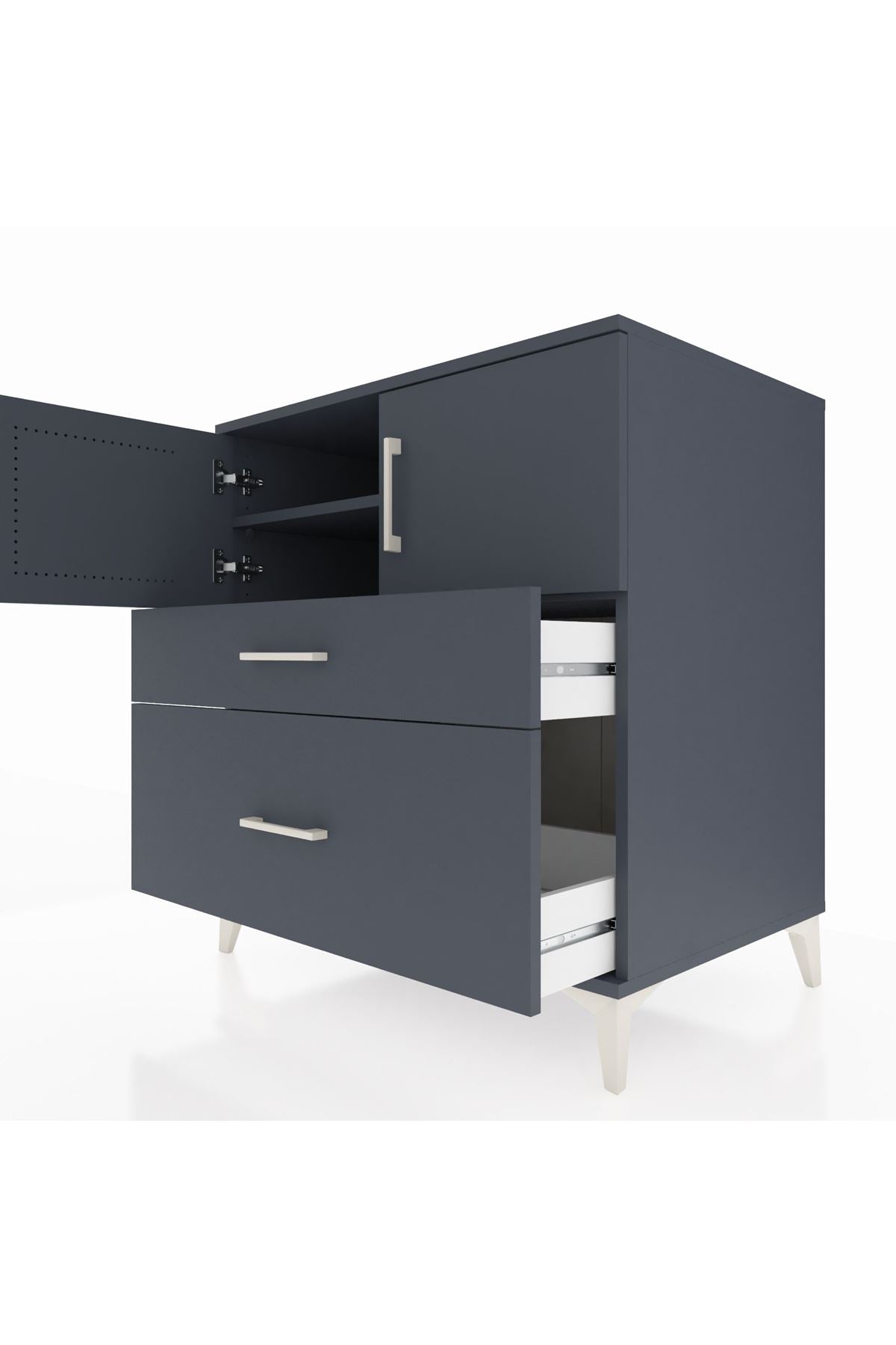 Kronos Şifonyer 2 Raflı 2 Çekmeceli 2 Kapaklı 88x59x96 Antrasit-Antrasit